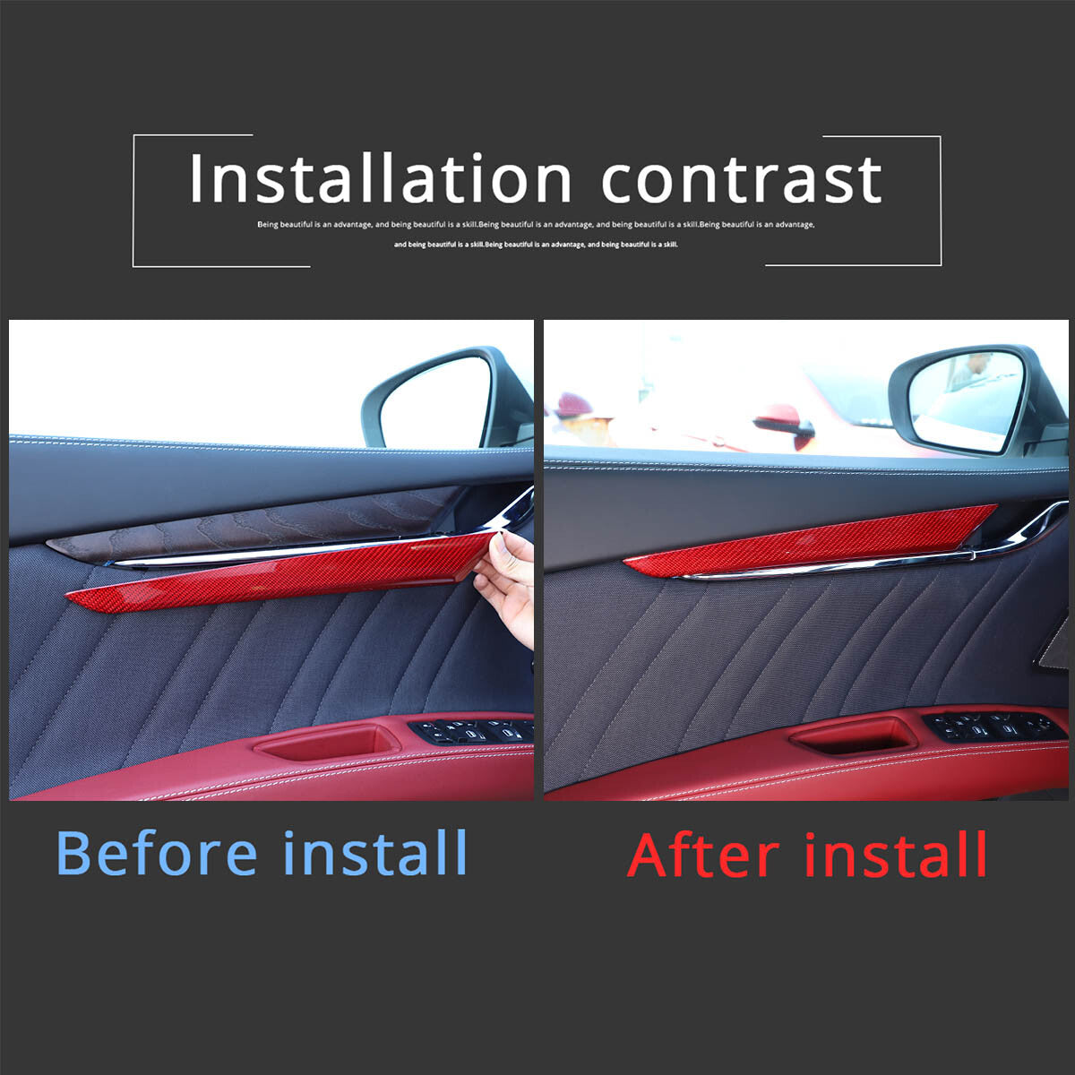 Red Carbon Fiber Inner Door Panel Trim Cover Strip For Maserati Ghibli 2014-2021 4