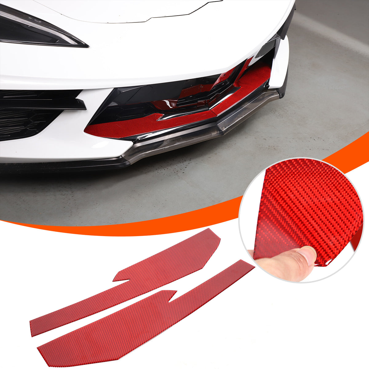 Red Carbon Fiber Car Exterior Front Lip Cover Trim Sticker For Corvette C8 20-25 3