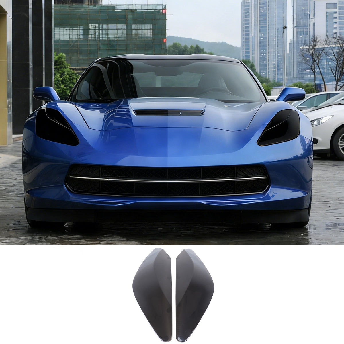 Transparent Gray Smoked Black Front Headlight Cover Trim For Corvette C7 2014-19 14