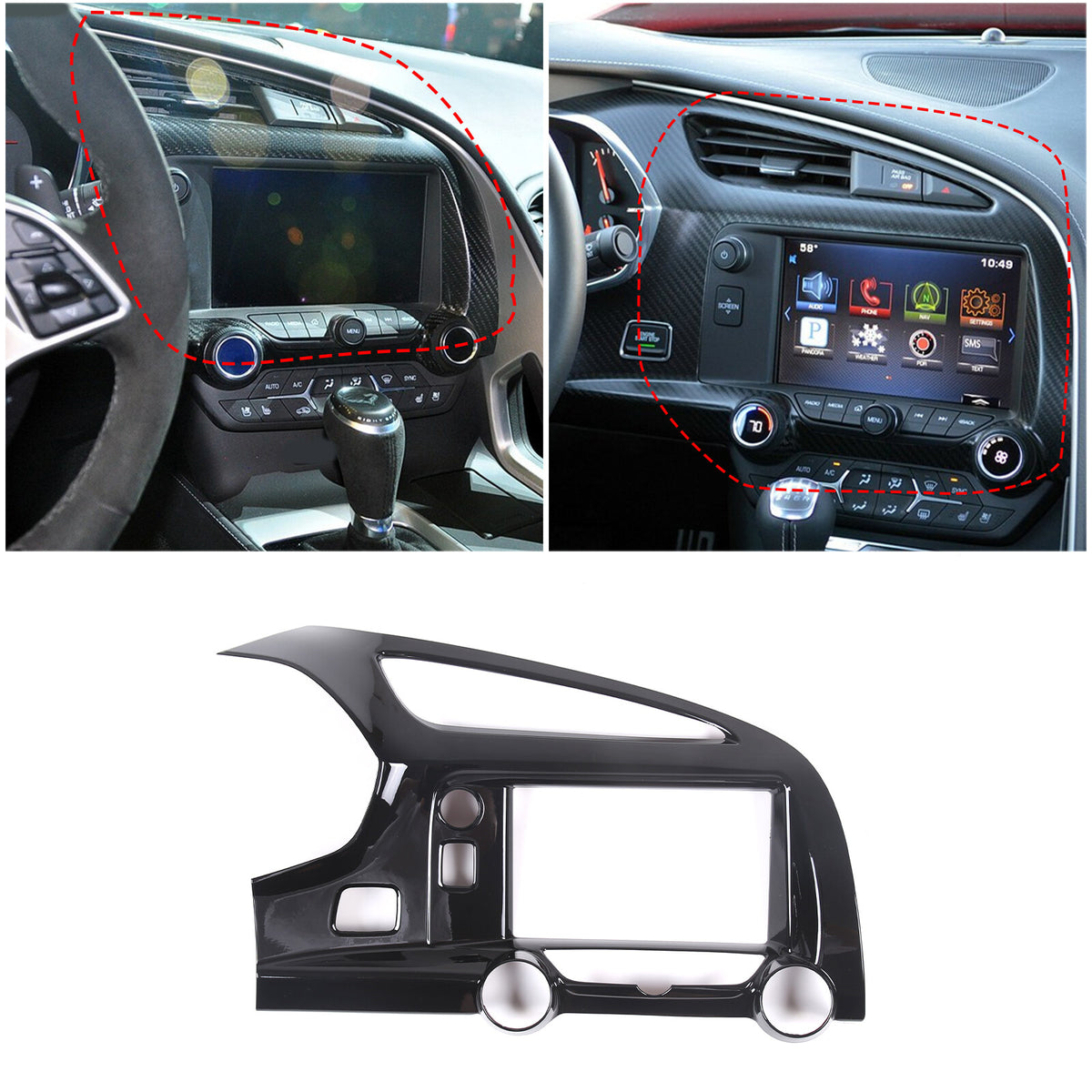 Glossy Black ABS Center Console air outlet frame Trim For Corvette C7 2014-19 4