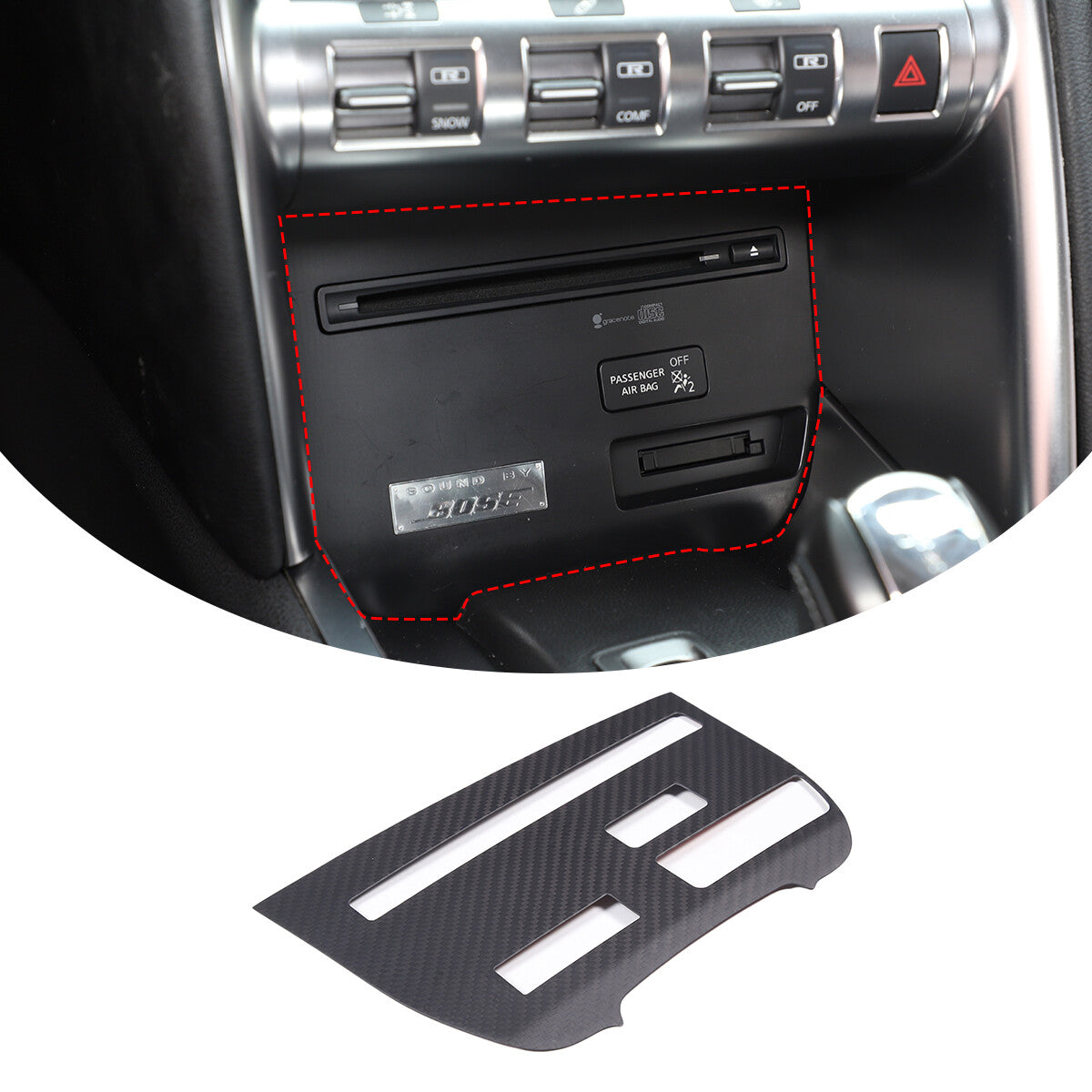 Matte Carbon Fiber Center Console CD Panel Frame TrimFor Nissan GTR R35 2008-16 4
