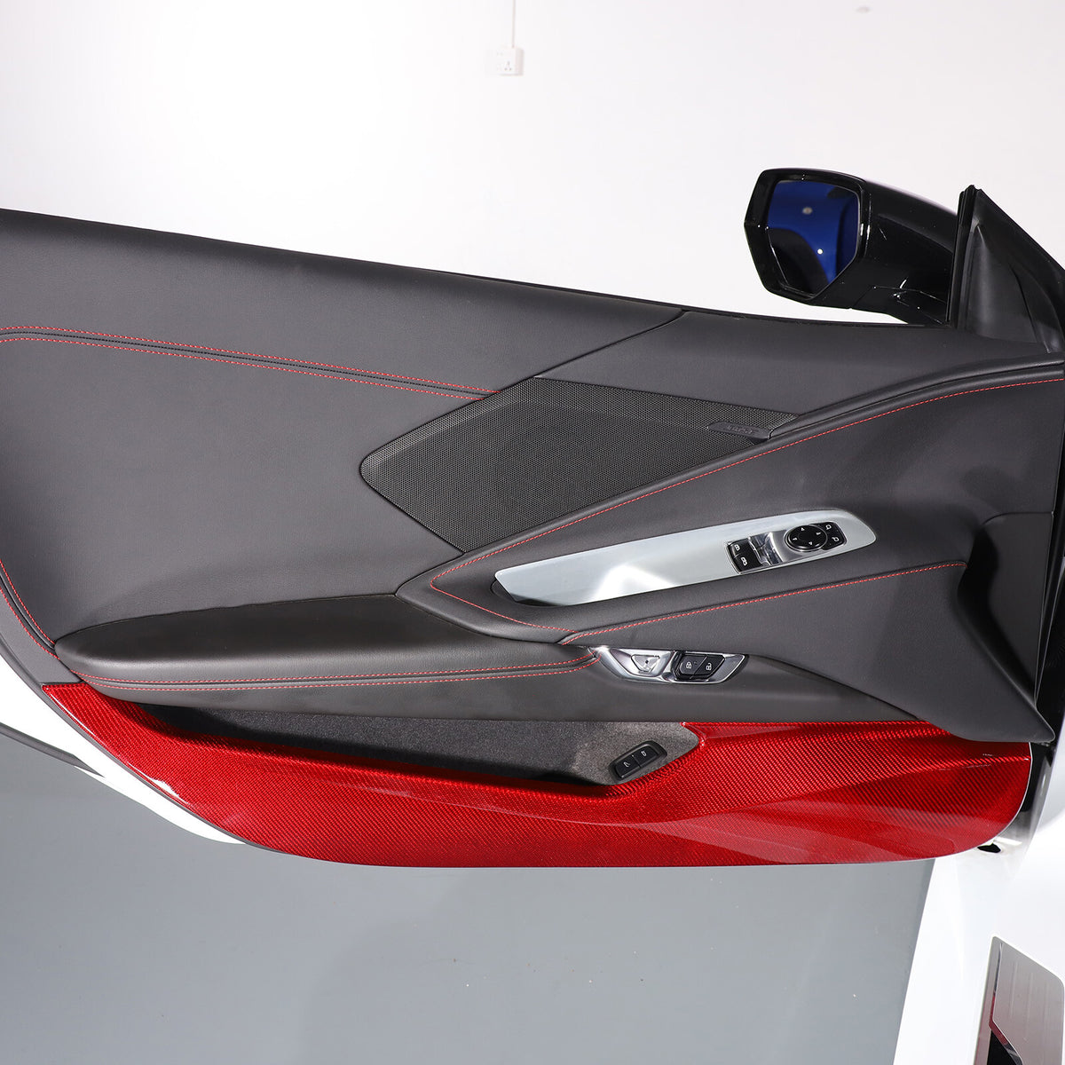 Red Carbon Fiber Inner Door Anti-Kick Panel Trim Cover For Corvette C8 2020-26 5