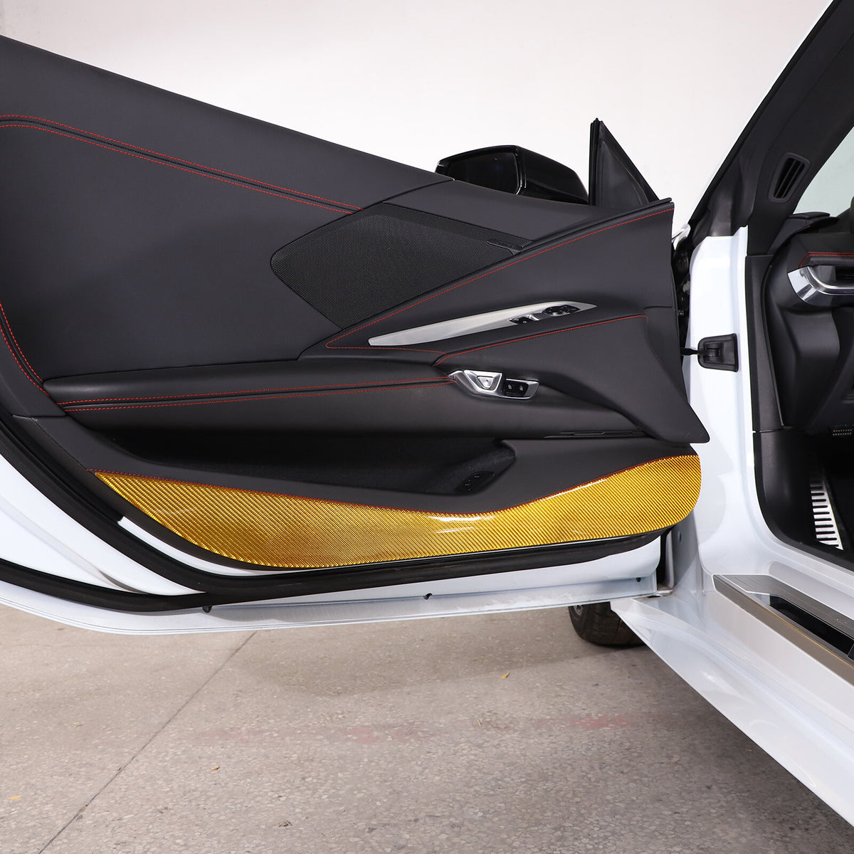 Yellow Carbon Fiber Door Anti-Kick Panel Sticker For Corvette C8 2020-26 1