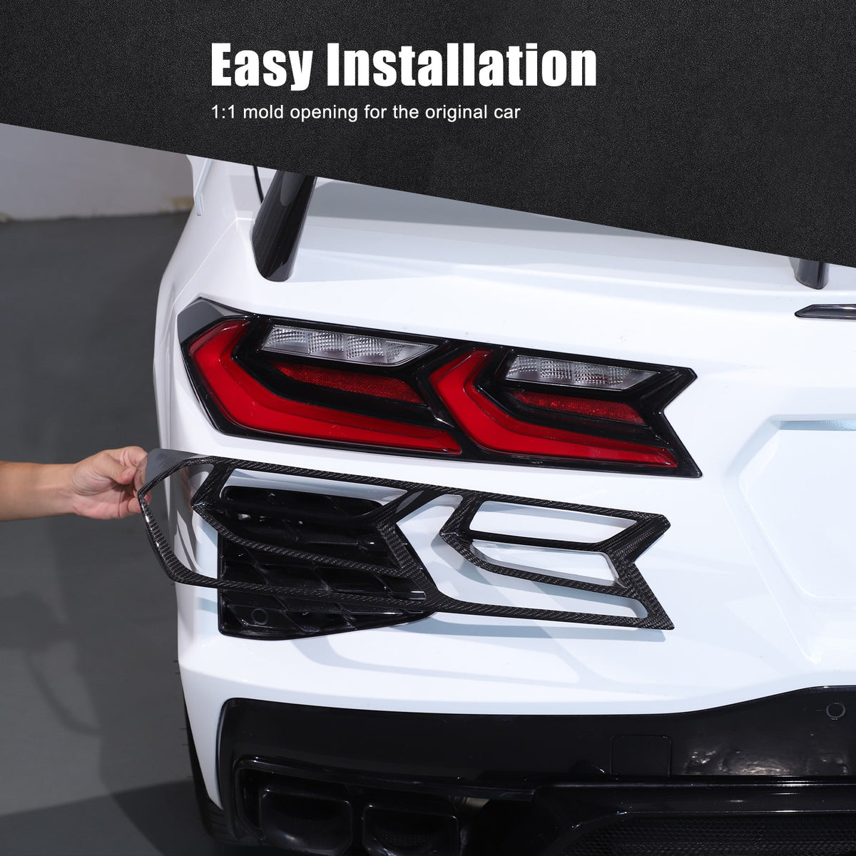 Real Dry Carbon Fiber Tail Light Trim Cover For Corvette C8 2020+ 12
