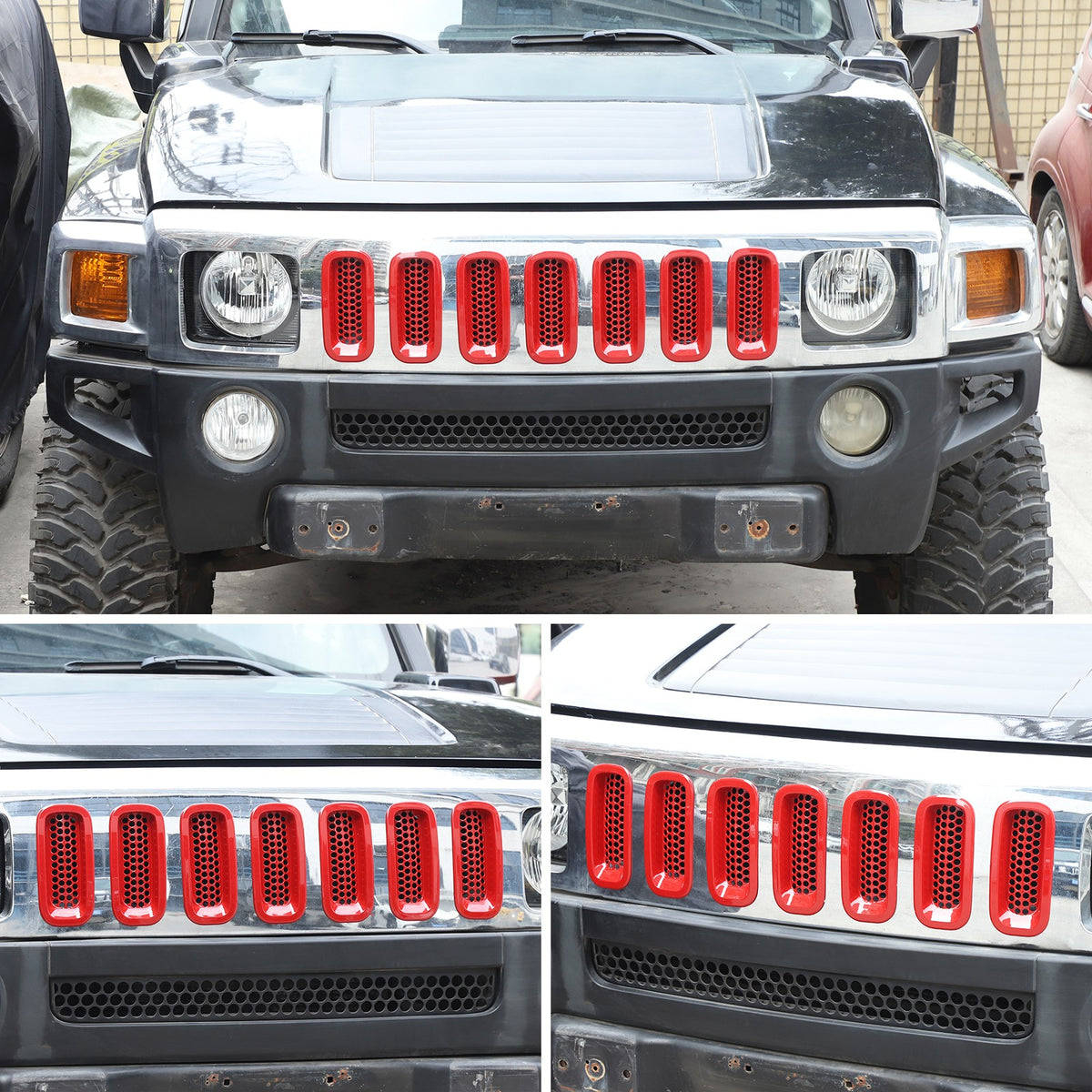 Sport Red ABS Front Grille Insect Screen Trim For Hummer H3 2005-2009 13