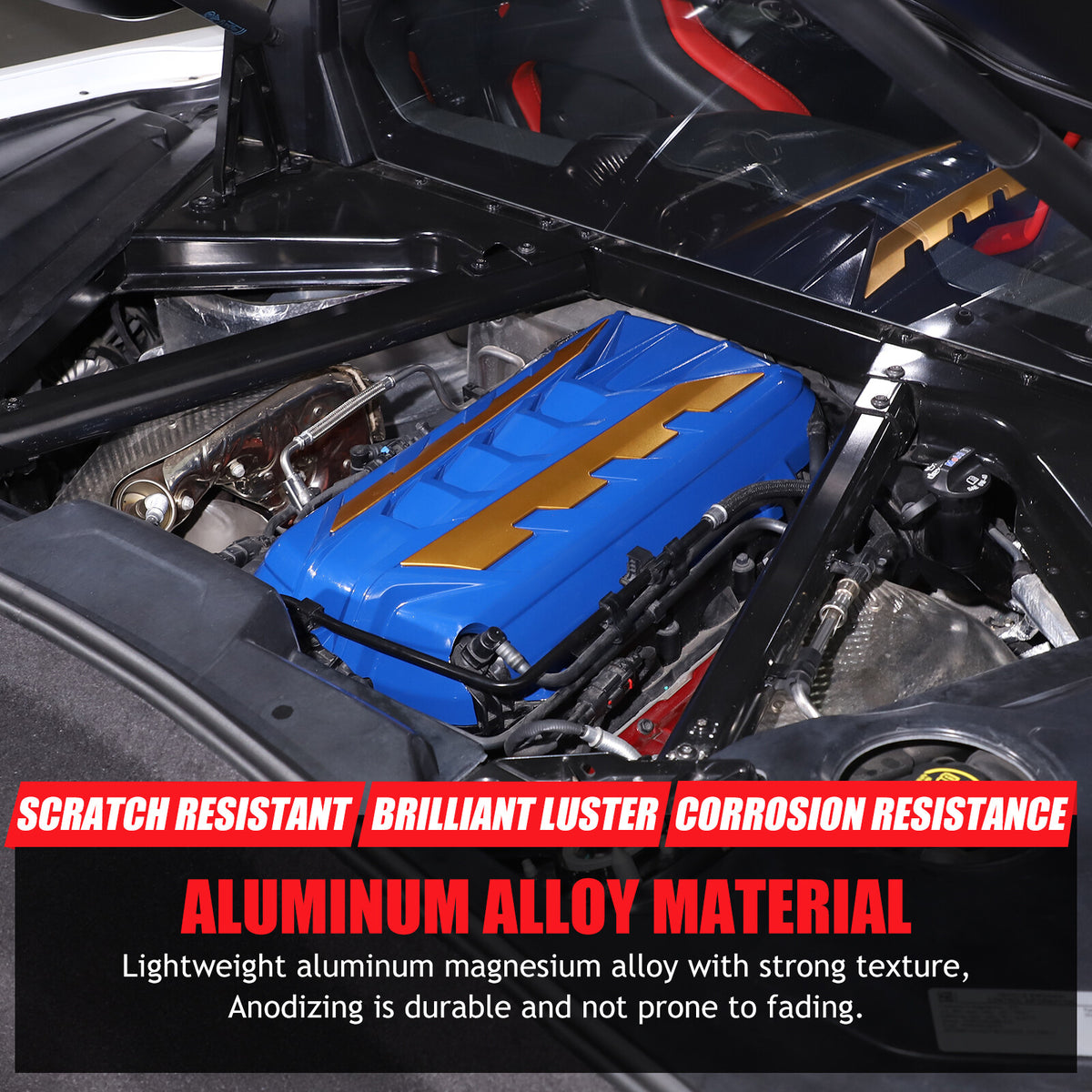Blue Engine Bay Panel Cover Trim in Edge Yellow For Corvette C8 2020-26 16