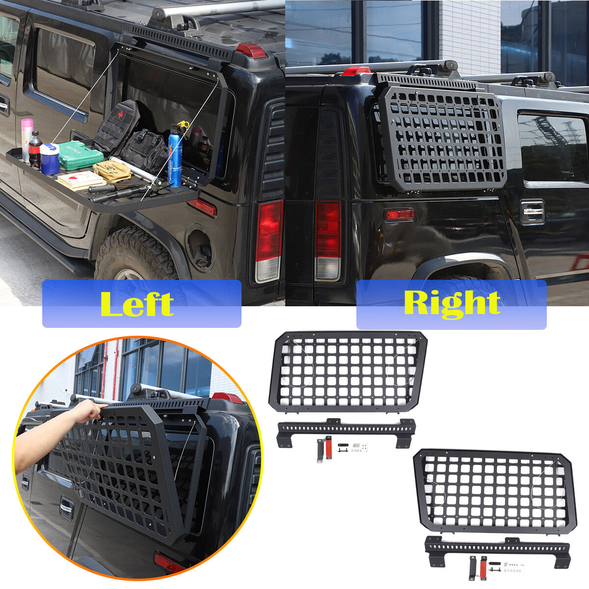 Modular Storage Panel Trunk Left & Right Side Window Molle Shelf For Hummer H2 1