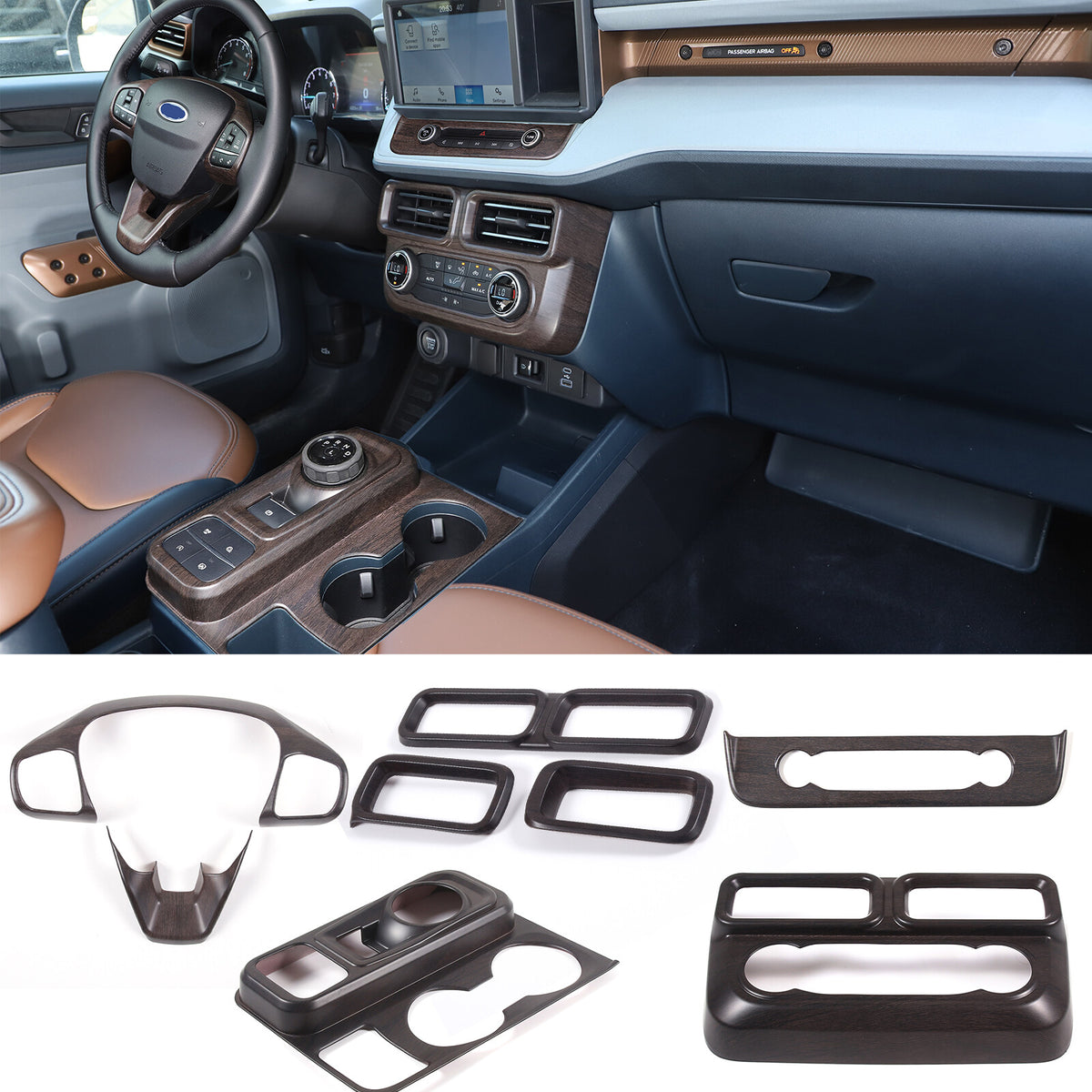 Oak Wood Grain Interior Decoration Cover Trim Kit For Ford Maverick 2022-24 1