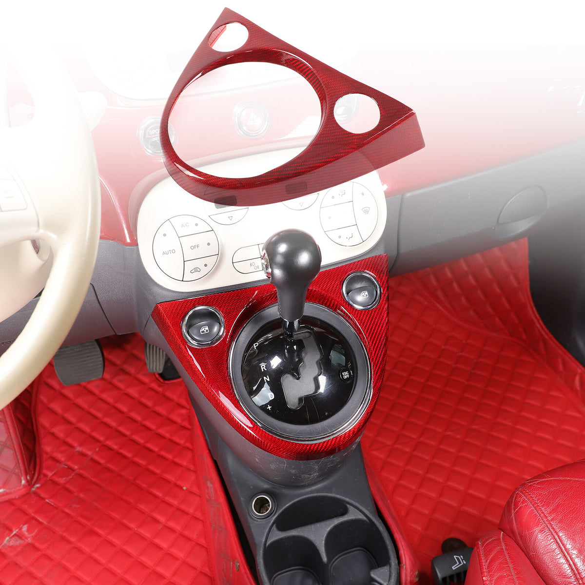 Red Real Carbon Fiber Center Gear Shift Panel Trim For Fiat 500 Abarth 595 10-22 10