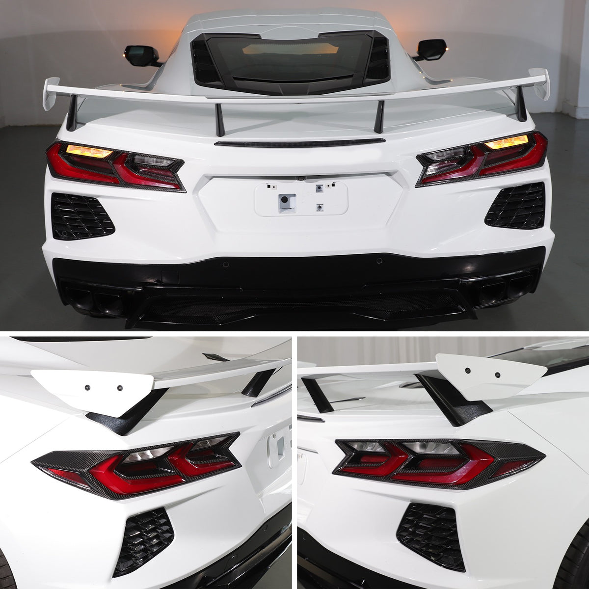 Real Dry Carbon Fiber Tail Light Trim Cover For Corvette C8 2020+ 8