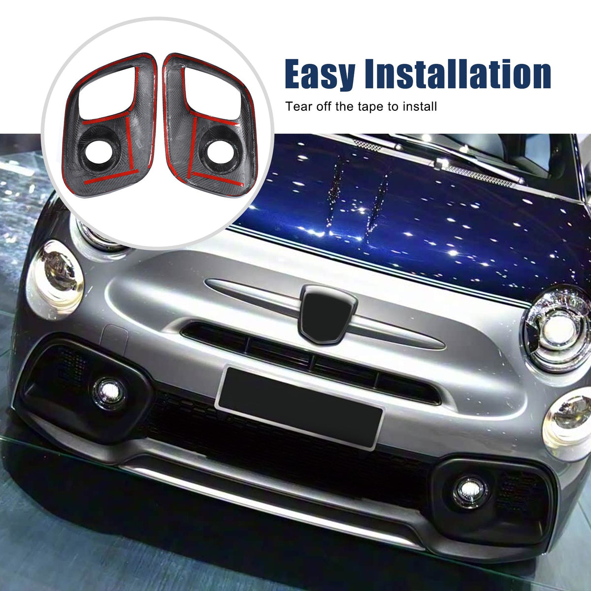 Real Carbon Fiber Front Fog Light Cover Trim For Fiat 500 Abarth 312 2017+ 16