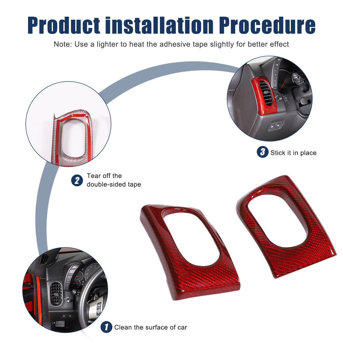 Red Real Carbon Fiber Interior Dashboard Side Air Vent Trim For Corvette C6 14