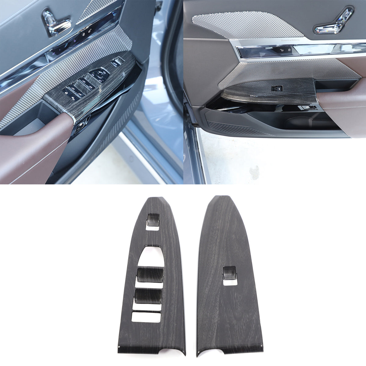 Black Grain Window Lift Switch Button Trim Frame For BMW 7 Series G70 2023-2025 1