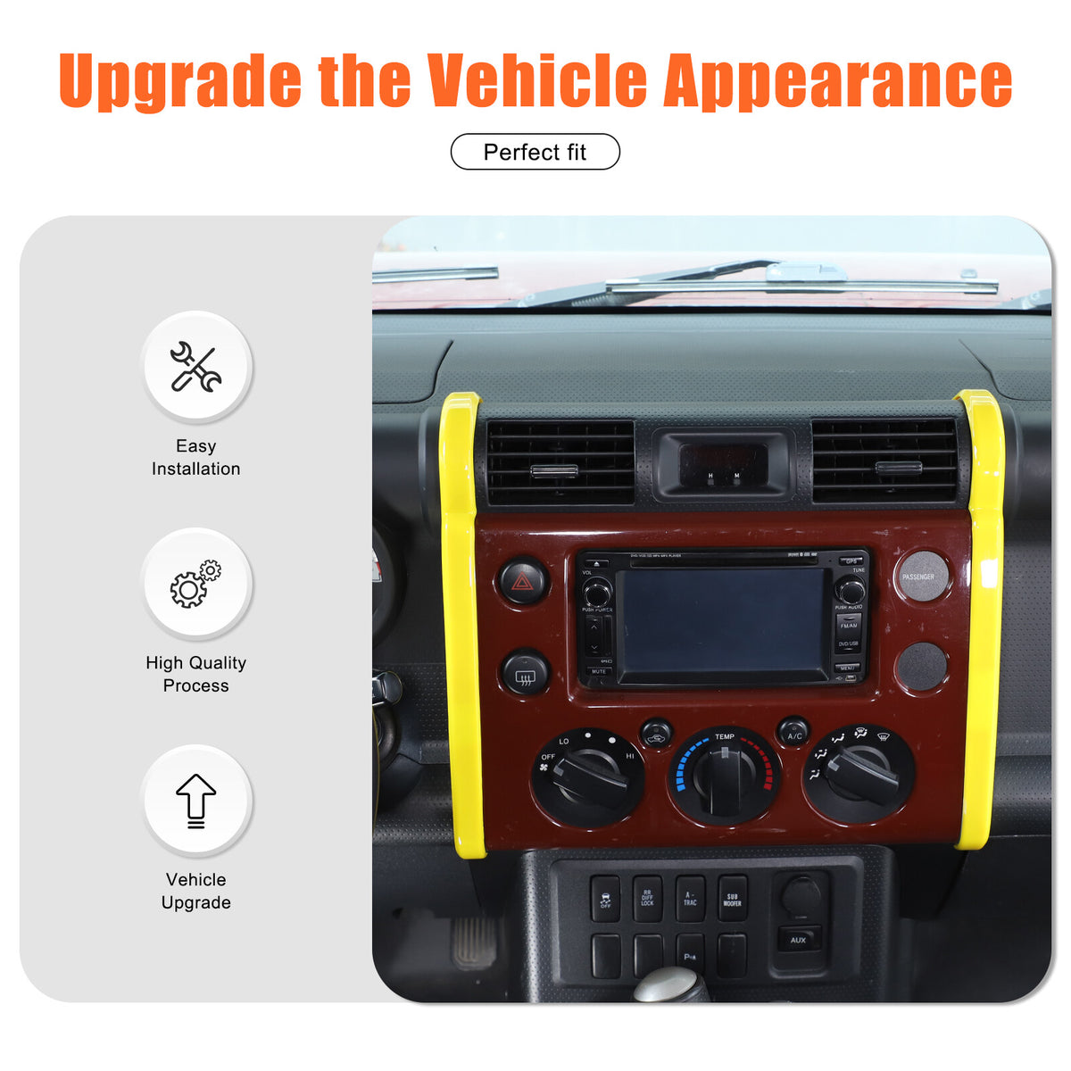 Yellow ABS Interior Center Console Trim Cover for Toyota FJ Cruiser 2007-2021 41
