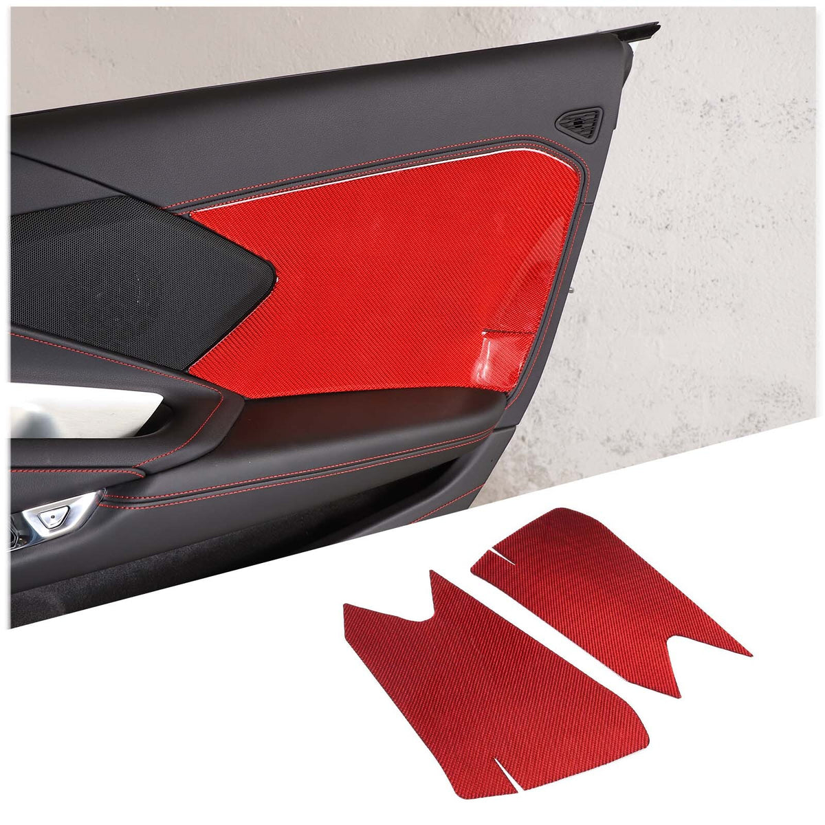 Red Carbon Interior Door Panel Large Panel Sticker Trim For Corvette C8 20-26 US 3