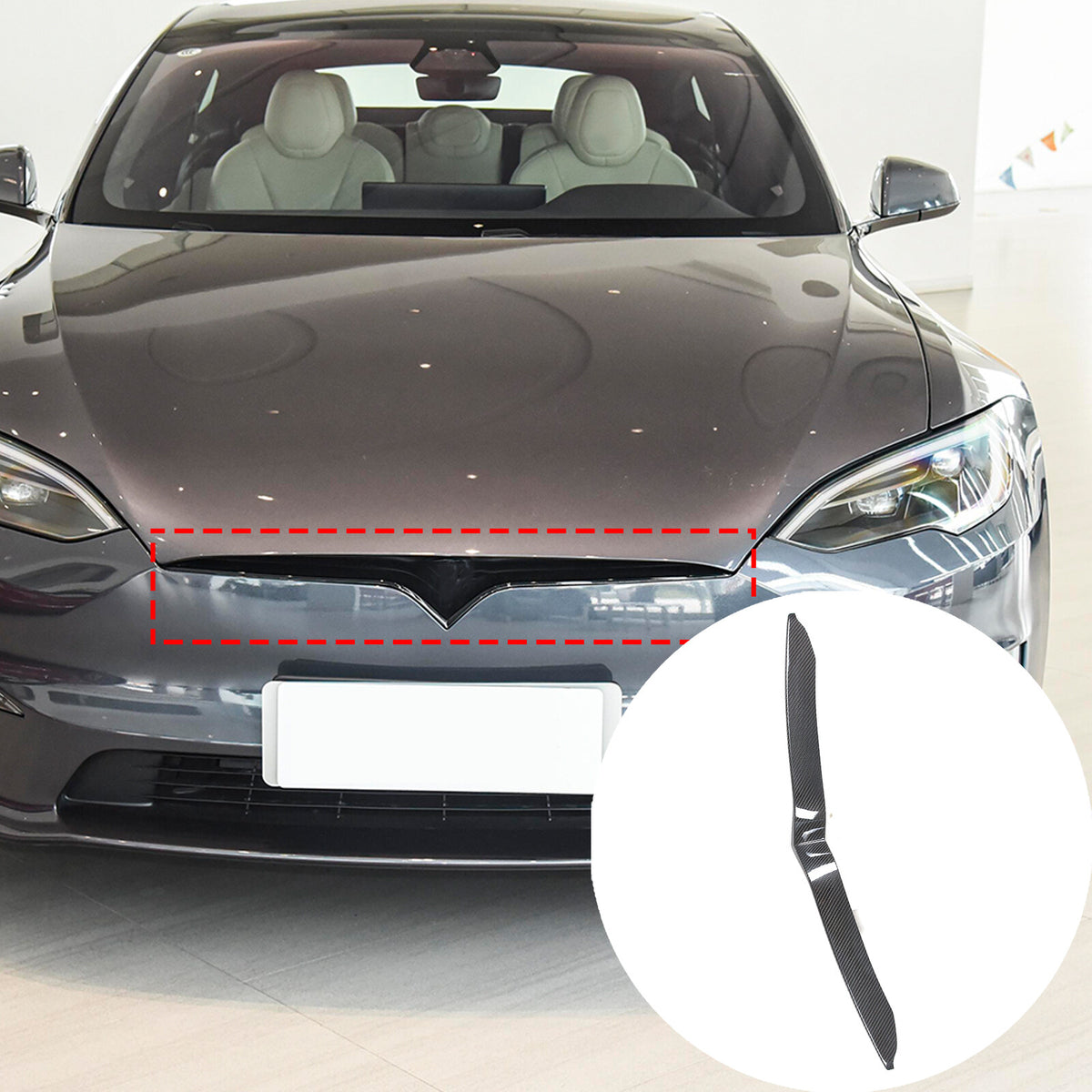 Real Carbon Fiber Front Bumper Grille Cover Molding Trim For Tesla Model S 2023+ 2