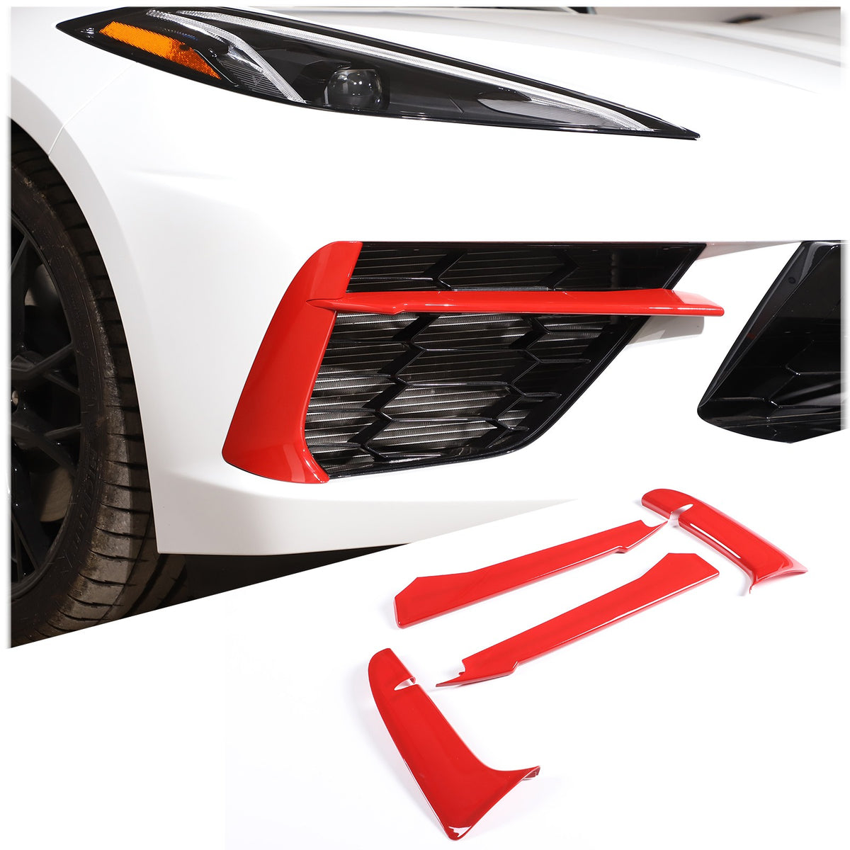 Sports Red Front Bumper Fog Light Lamp Trims for Corvette C8 2020-2025 US 9
