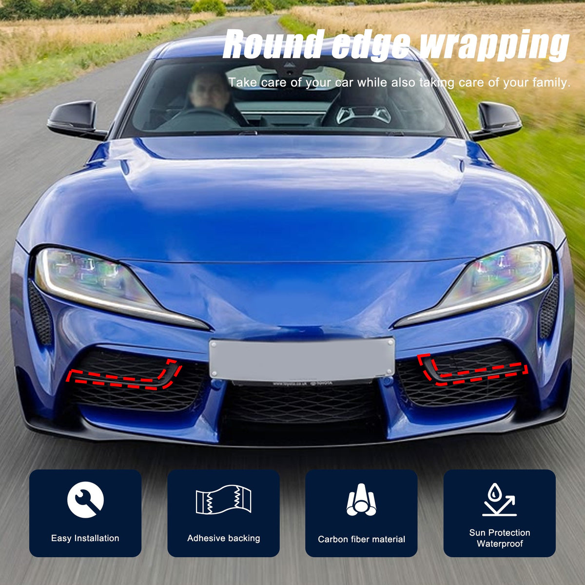 Red Real Carbon Fiber Front Bumper Side Grill Trim For Toyota Supra A90 19+ 6