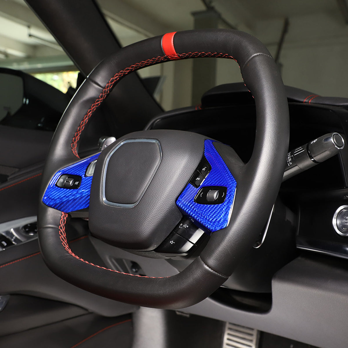 Blue Real Carbon fiber Steering Wheel Button Cover Trim For Corvette C8 2020-26 9