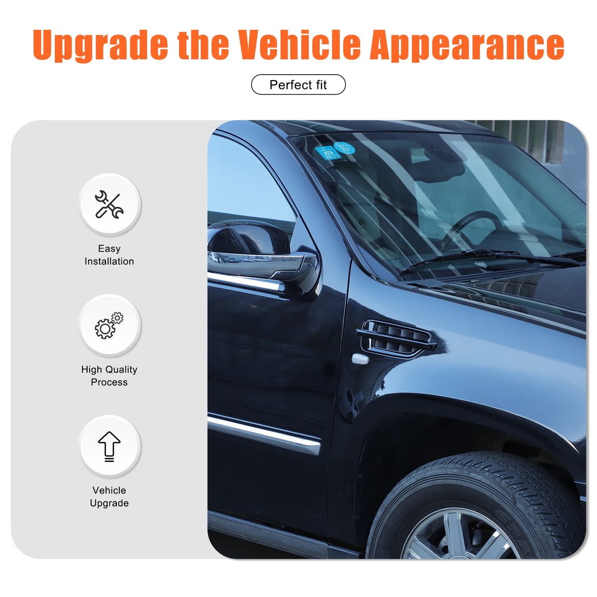 Glossy Piano Black Side Air Fender Vent Trim For Cadillac Escalade 2007-2014 17