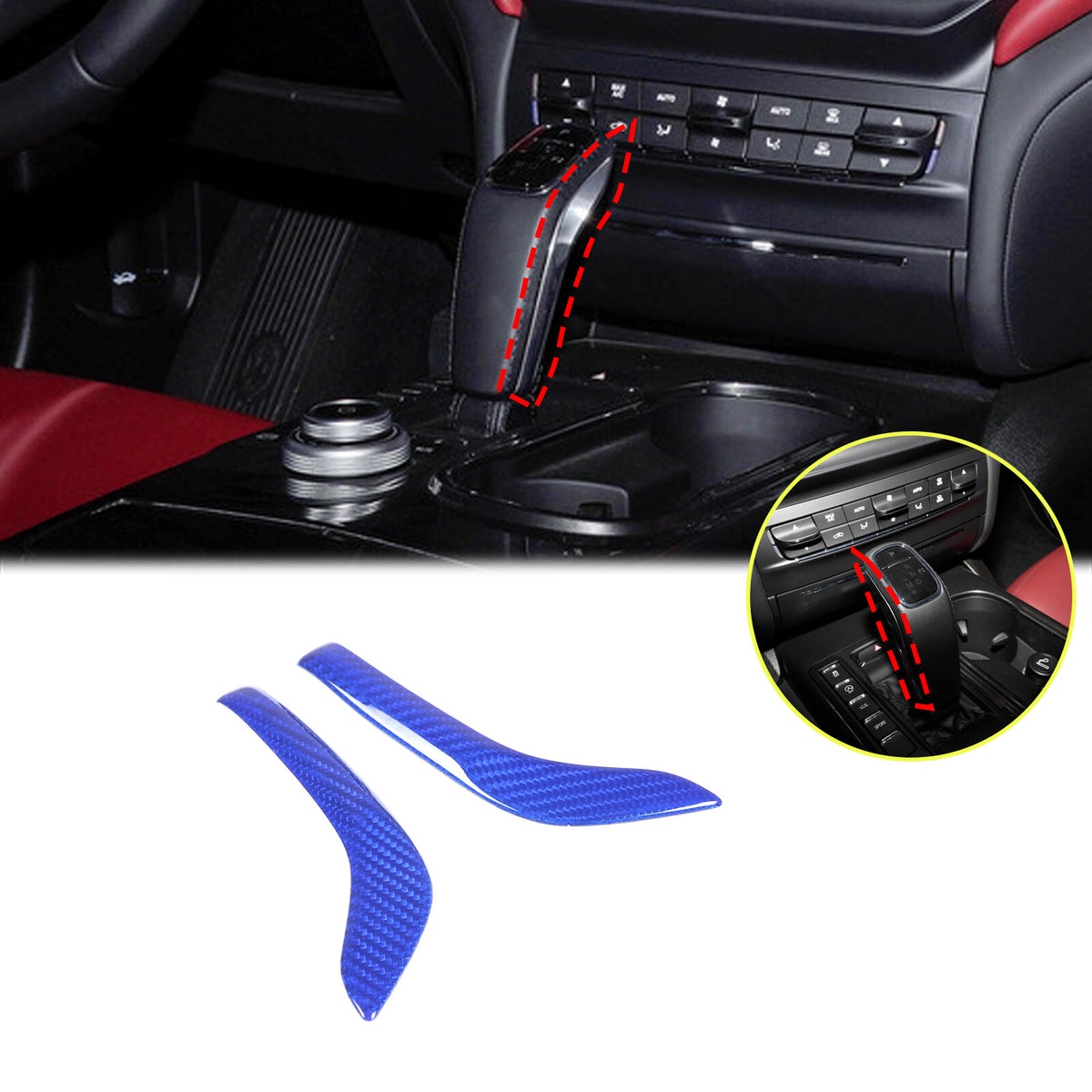 Blue Real Carbon Fiber Gear Shift Knob Side Trim Cover For Maserati Ghibli 19-23 12