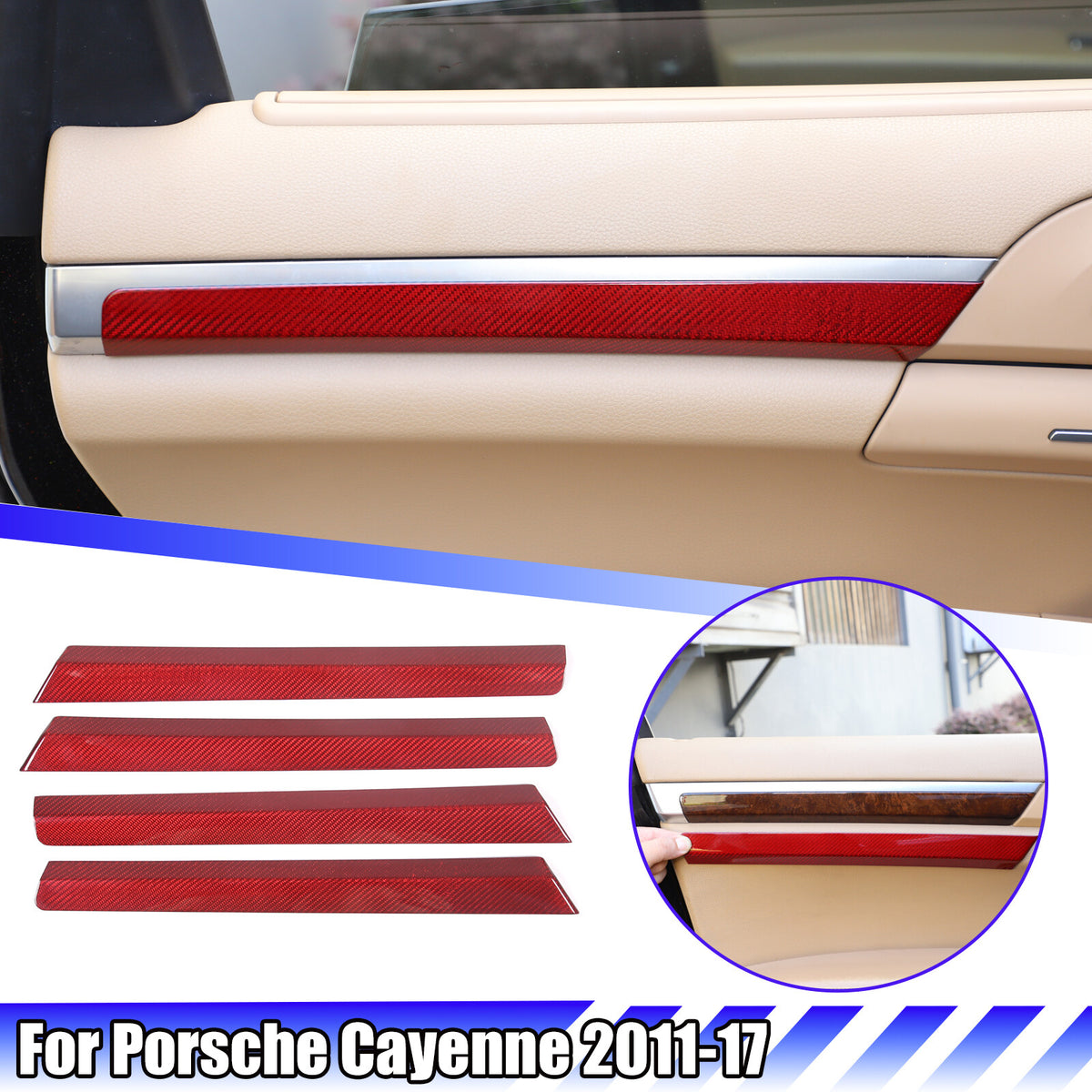 Red Real Carbon Fiber Interior door panel Trim For Porsche Cayenne 958 11-17 1