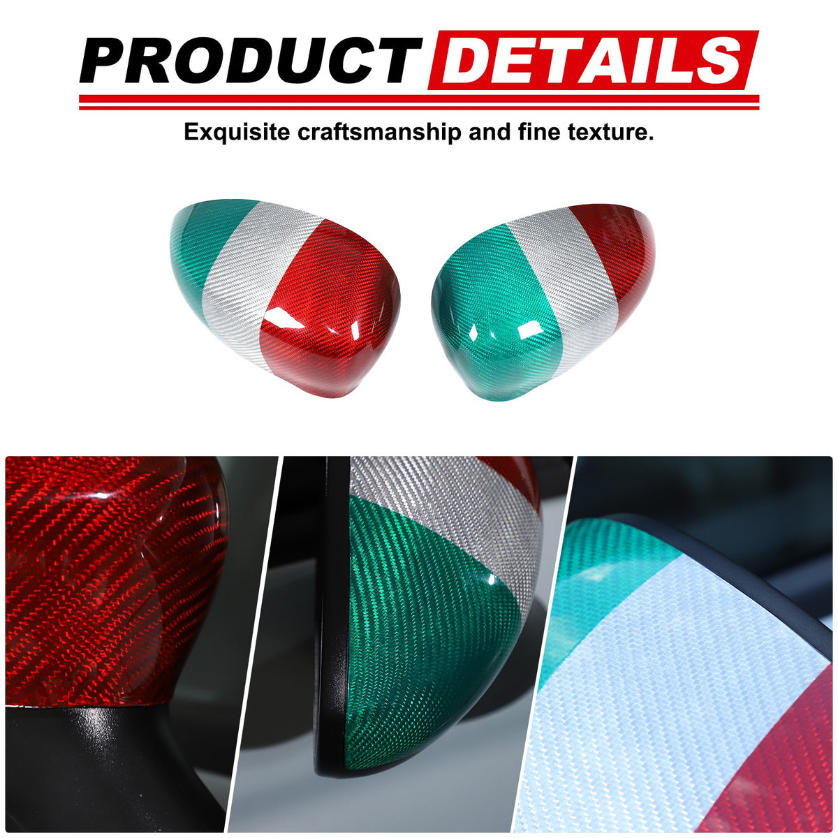 Tri-Color Real Carbon Fiber Side Mirror Cover Trim For Fiat 500 312 2010+ 19
