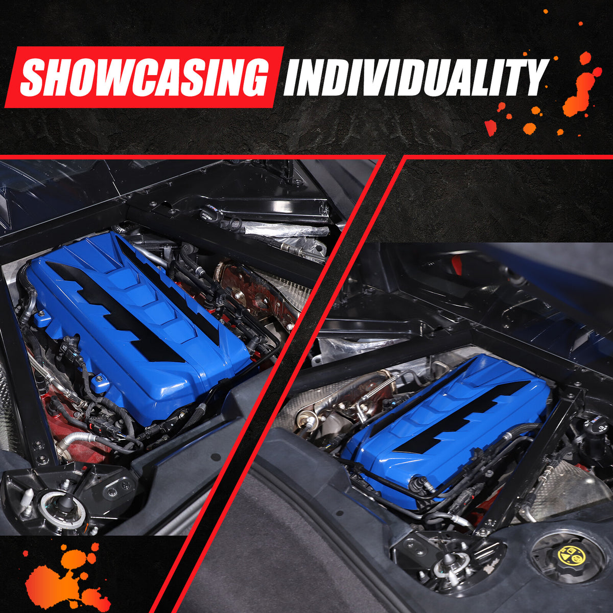 Blue Engine Bay Panel Cover Trim in Edge Black For Corvette C8 2020-26 17