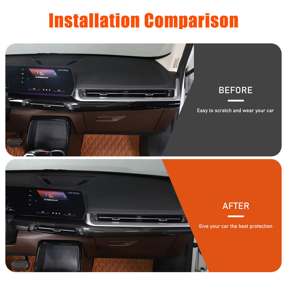 ABS Carbon fiber Interior Dashboard Cover Strip Trim Cover For BMW X1 2023-2025 4