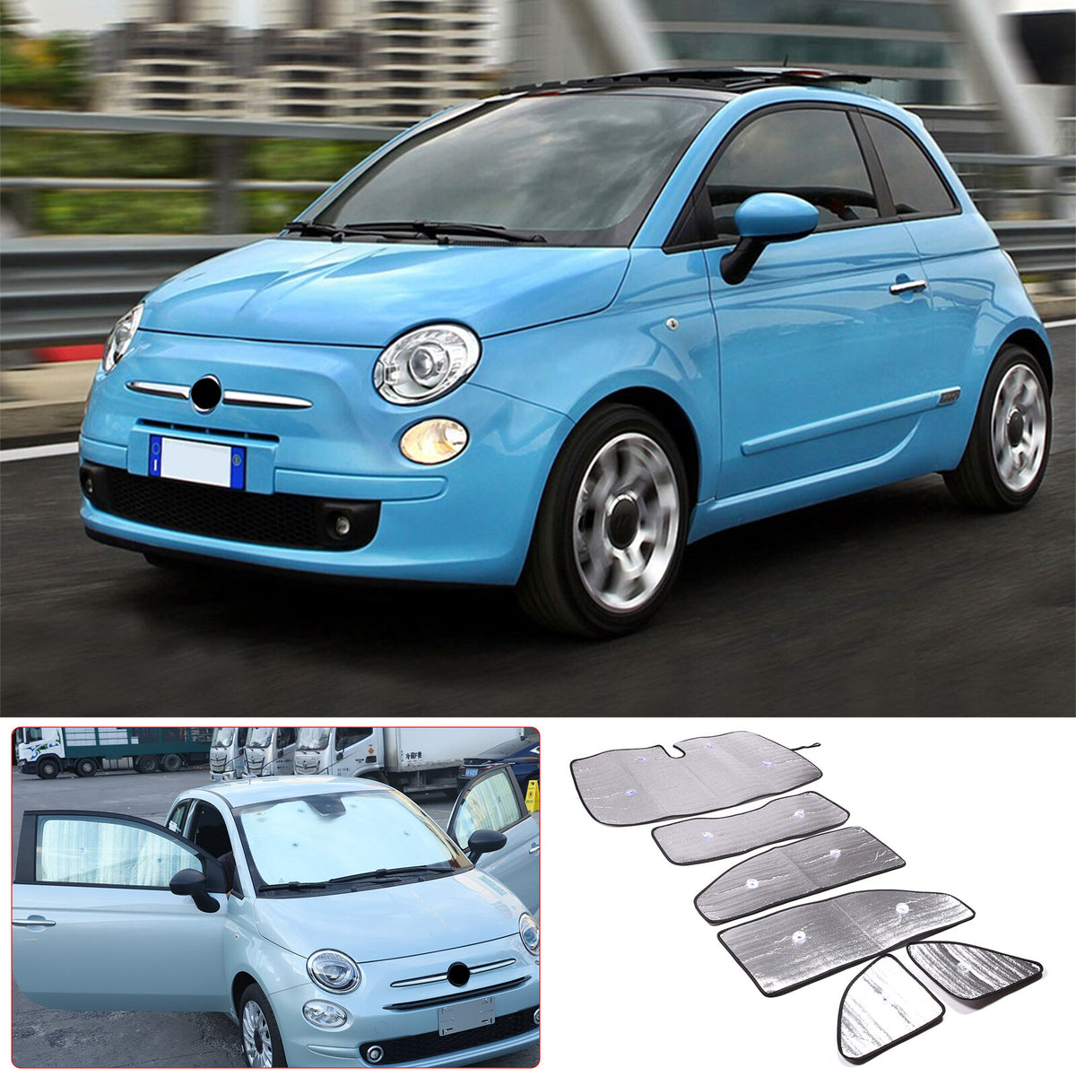 Full Side Window Sun Shield Privacy Sunshade 6pcs For Abarth 595 2011-2023 US 5