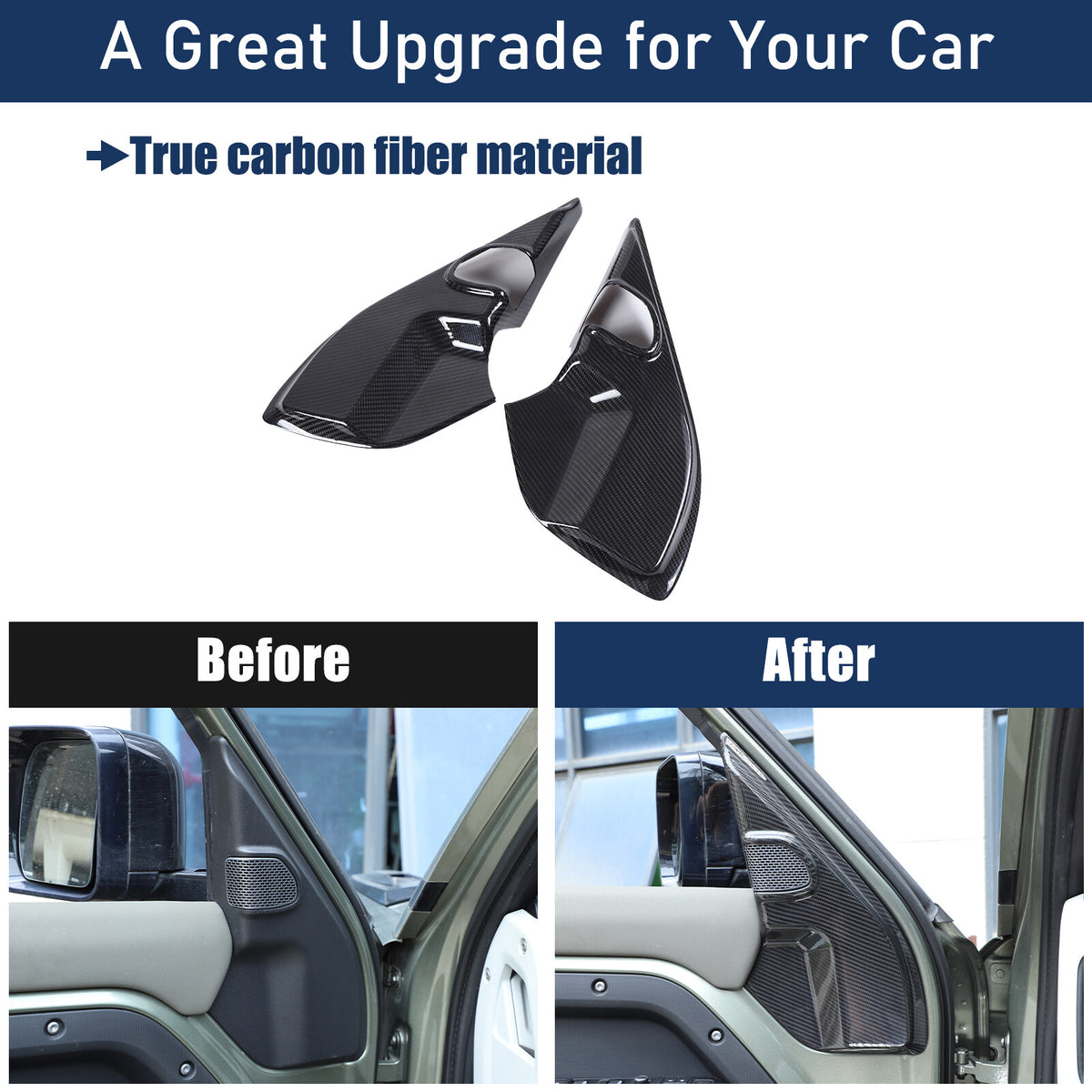 Real Carbon Fiber A pillar Door Speaker Trim Cover For Land Rover Defender 20-24 8