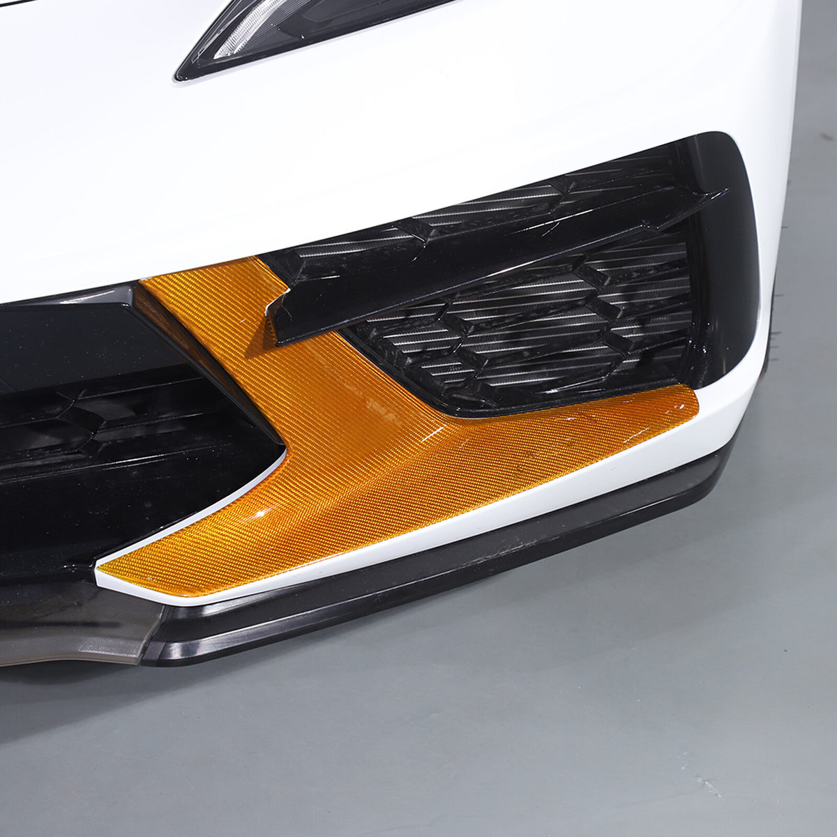 Yellow Carbon Fiber Front Bumper Grille Bezel Cover For Corvette C8 Z51 2020-26 21