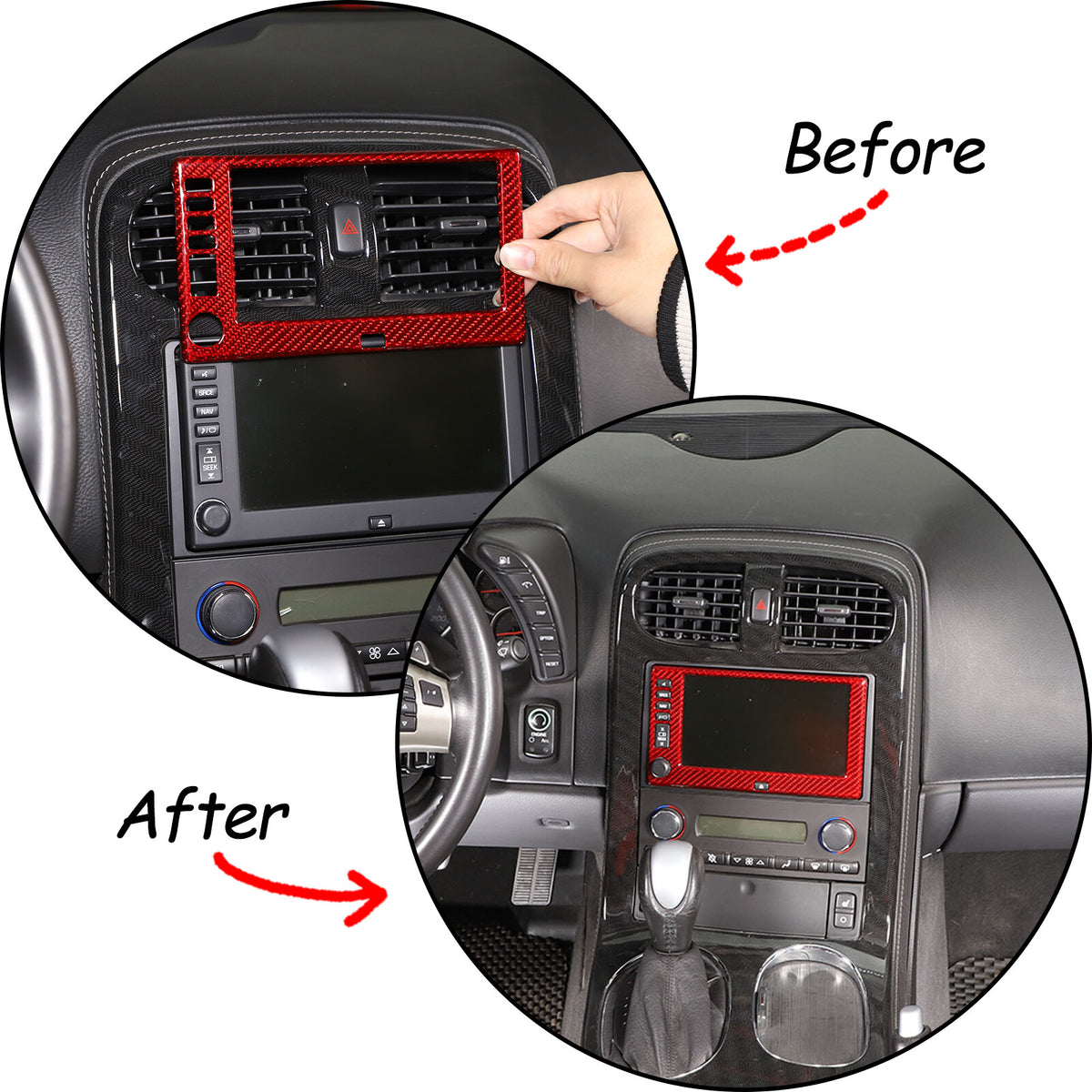Red Real Carbon Fiber Center Navigation Screen Trim Cover For Corvette C6 05-13 11