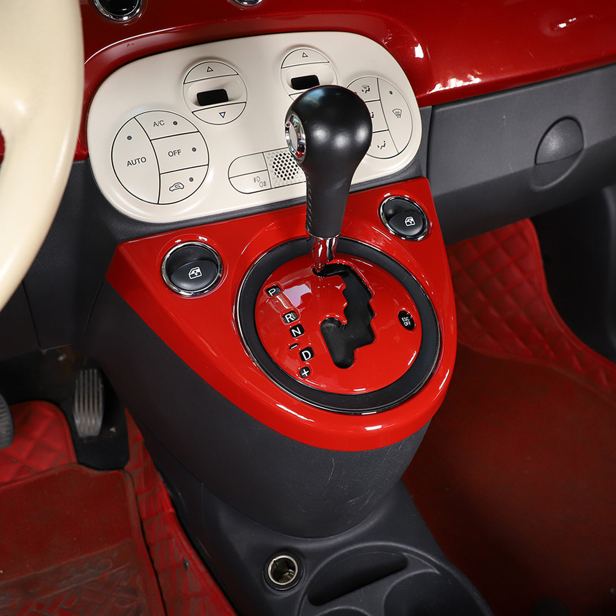 Red Center Console Gear Shift Display Panel Cover Trim Kit for Fiat 500 2011-23 1