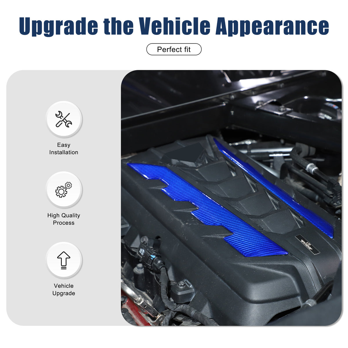 Blue Real Carbon Fiber Hood Engine Side Cover Trim for Corvette C8 2020+ 6