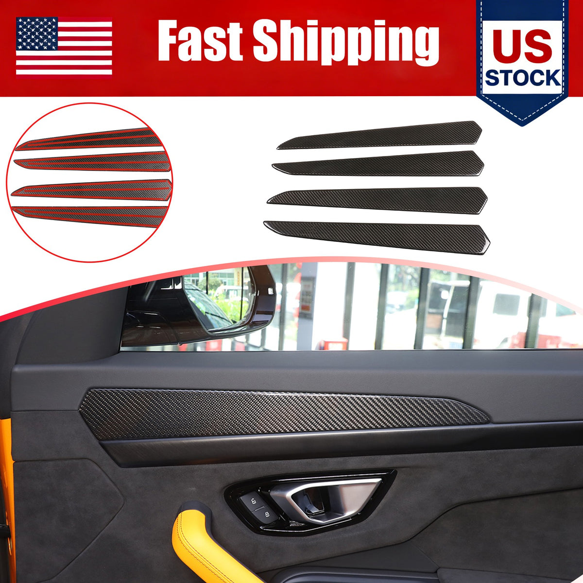 Real Carbon Fiber Interior Door Panel Cover Trim For Lamborghini URUS 18-23 US 1