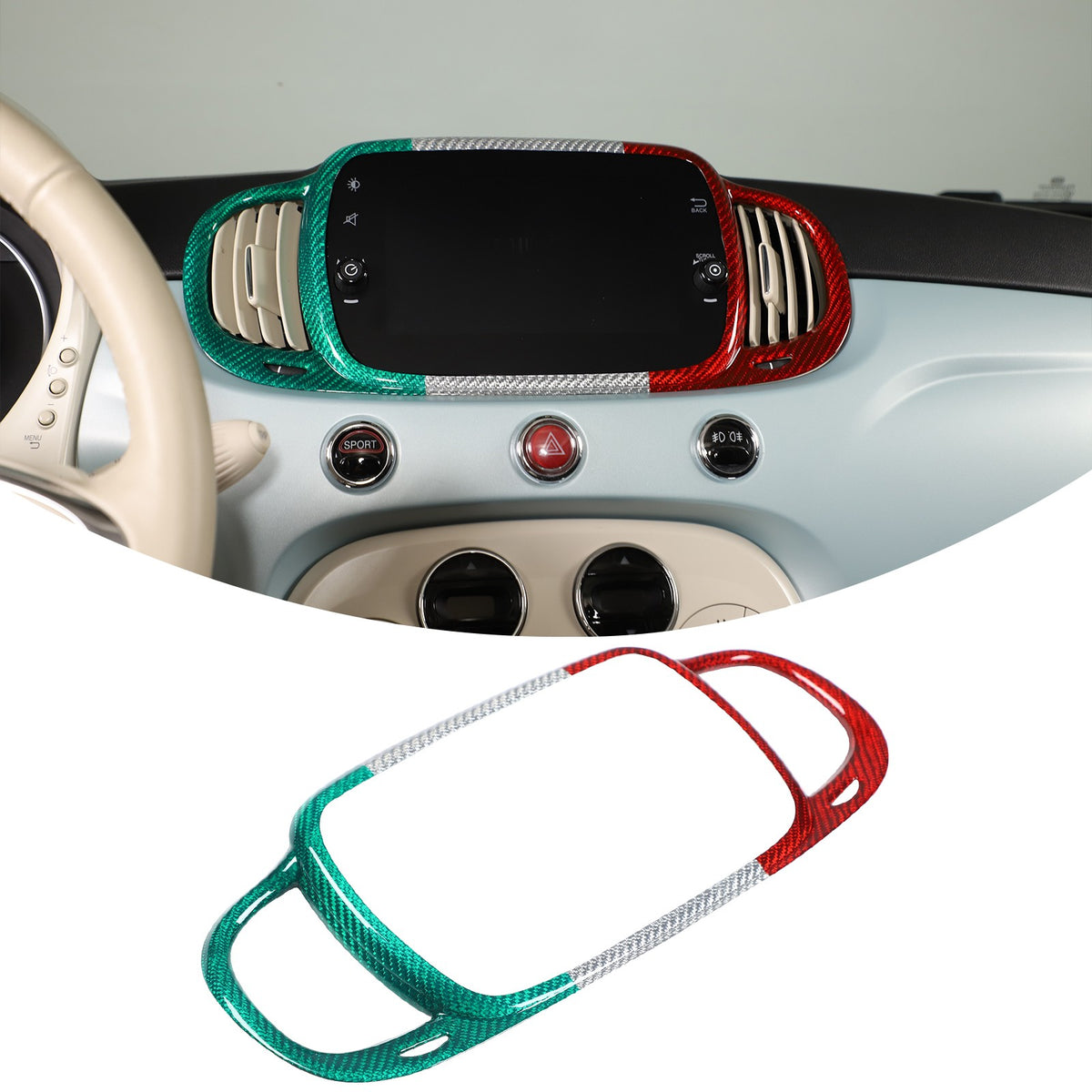 Tri-Color Real Carbon Fiber Dashboard Air Vent Trim For Fiat 500 312 2016+ 1
