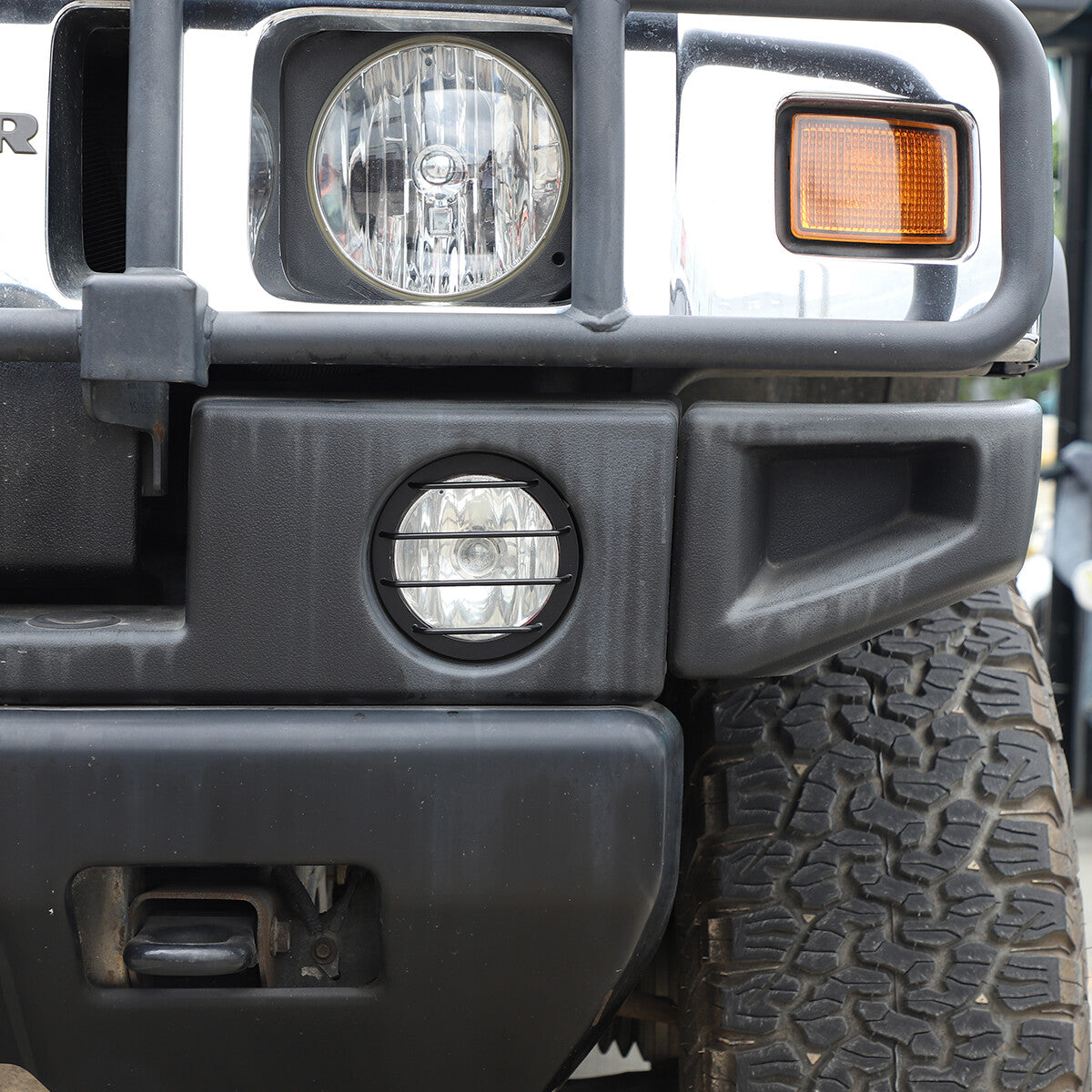 2pcs Carbon steel Fog Light Lamp Bezel Trim Rings Cover For Hummer H2 2003-2009 5