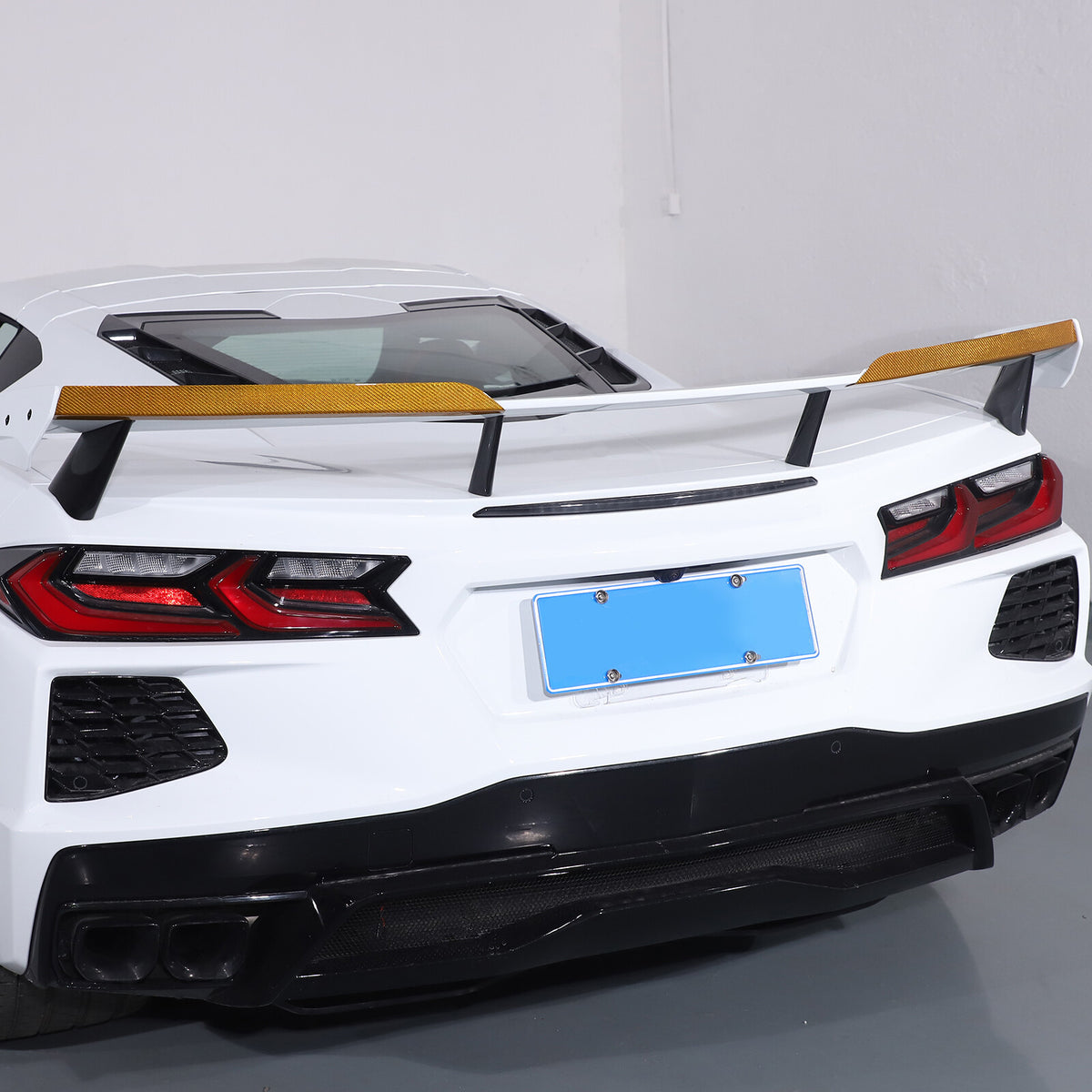 Yellow Carbon Fiber High Wing Spoiler Add-On Wicker Bill Pair For Corvette C8 4