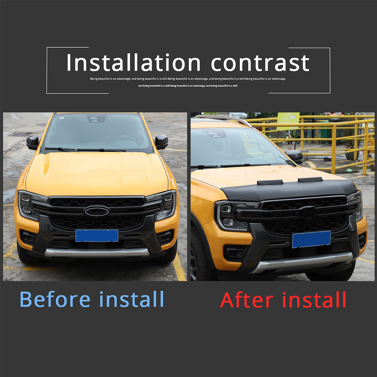 Front PU Leather Hood Cover Protector Bra Trim For Ford Ranger T9 2023-2024 13