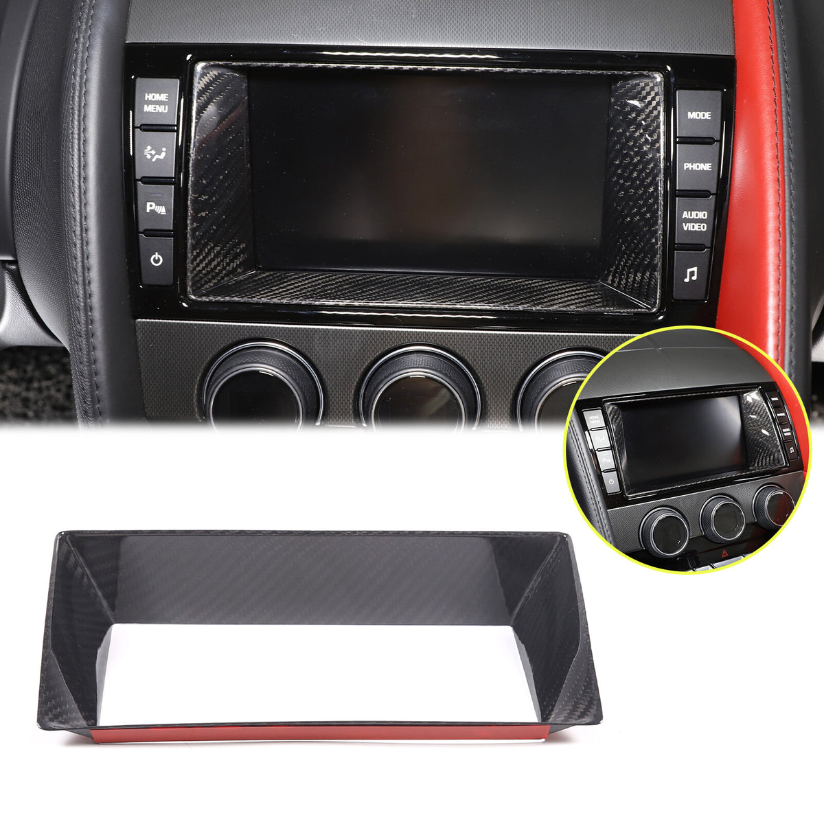 Real Carbon Fiber Touch Display Navigation Screen Cover For Jaguar F-TYPE 13-18 1