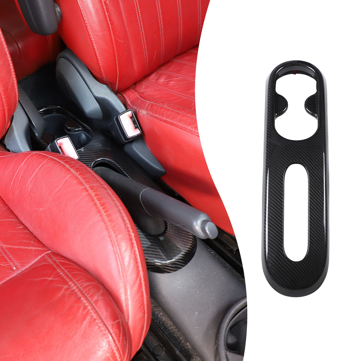 Real Carbon Fiber Handbrake & Cup Holder Panel Trim For Fiat 500 312 2007-2015 17