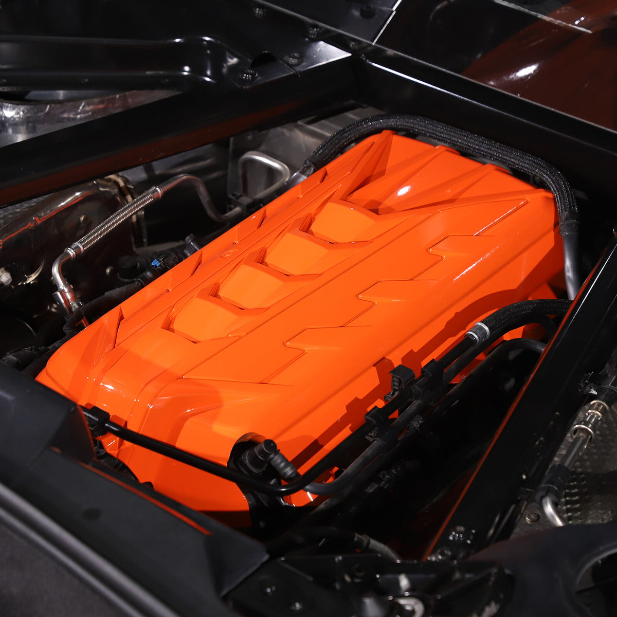 Orange Engine Bay Panel Cover Trim in Edge Blue For Corvette Coupe C8 2020-2026 23