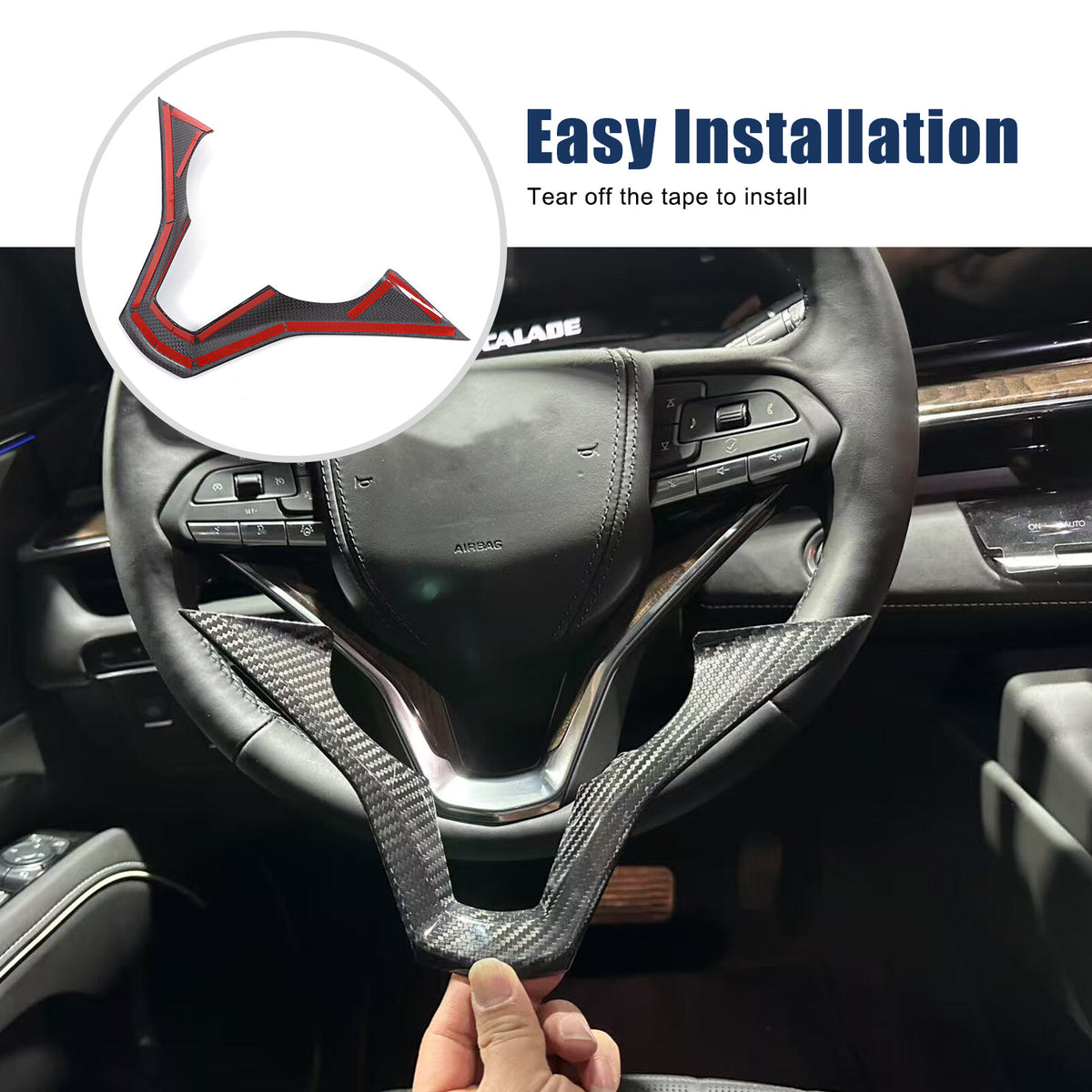 Real Carbon Fiber Interior Steering Wheel Cover Trim For Cadillac Escalade 21-24 11