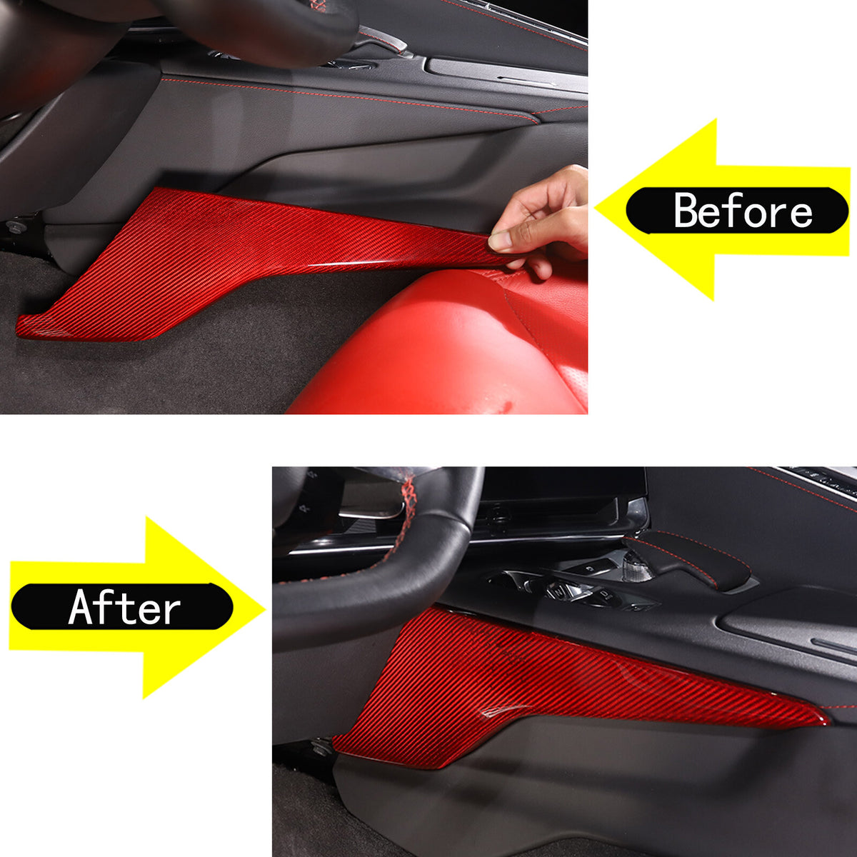 Red Real Carbon Fiber Center Console Side Knee Pad Trim For Corvette C8 2020-25 11
