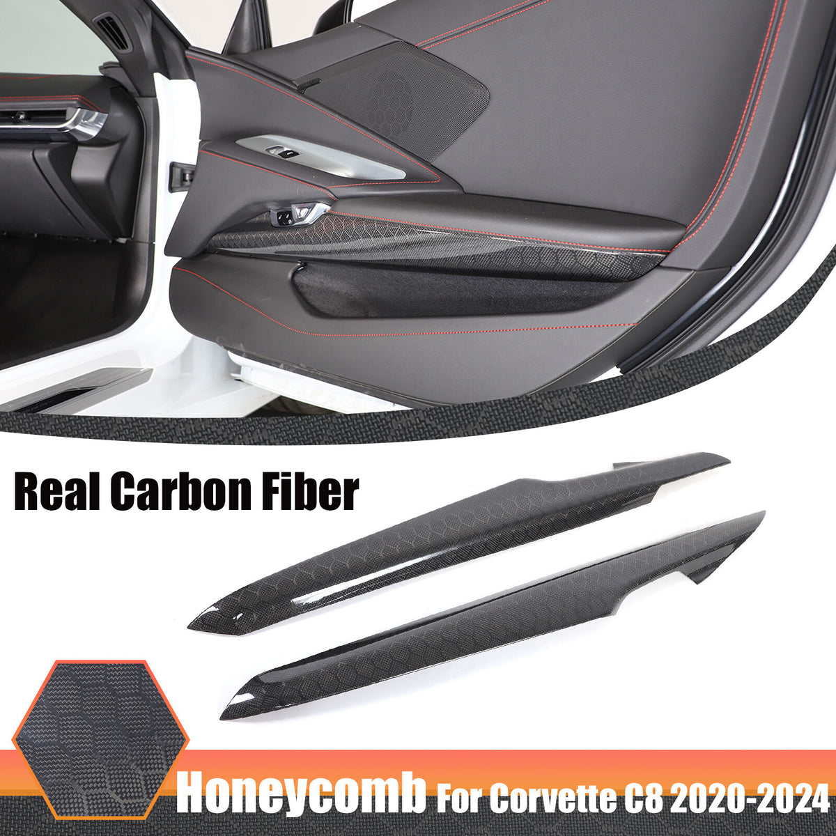 Real Honeycomb Carbon Fiber Interior Inner Door Panel Cover Trim for Corvette C8 1