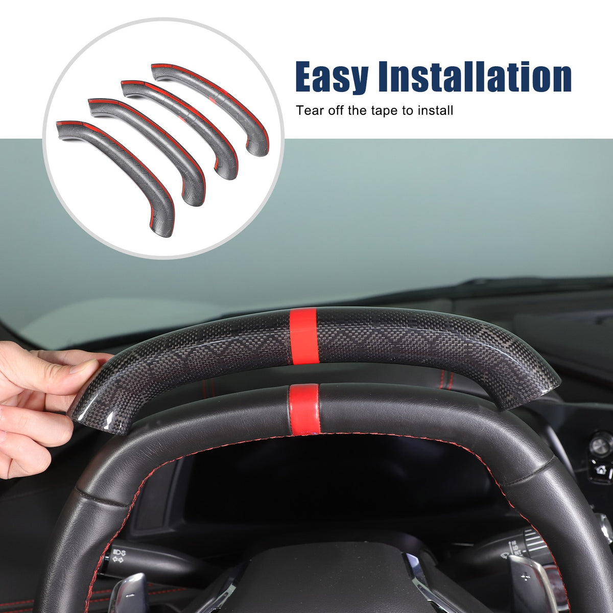 Red Top Honeycomb Carbon Fiber Steering Wheel Trim Cover For Corvette C8 2020+ 7