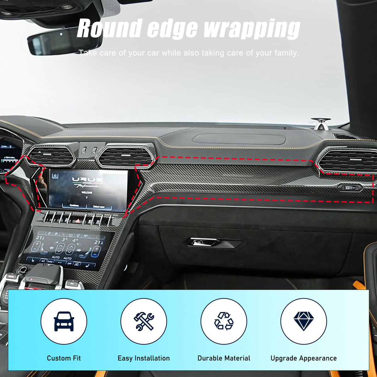 Matte Real Dry Carbon Fiber Center Console Panel Trim For Lamborghini URUS 18-23 3
