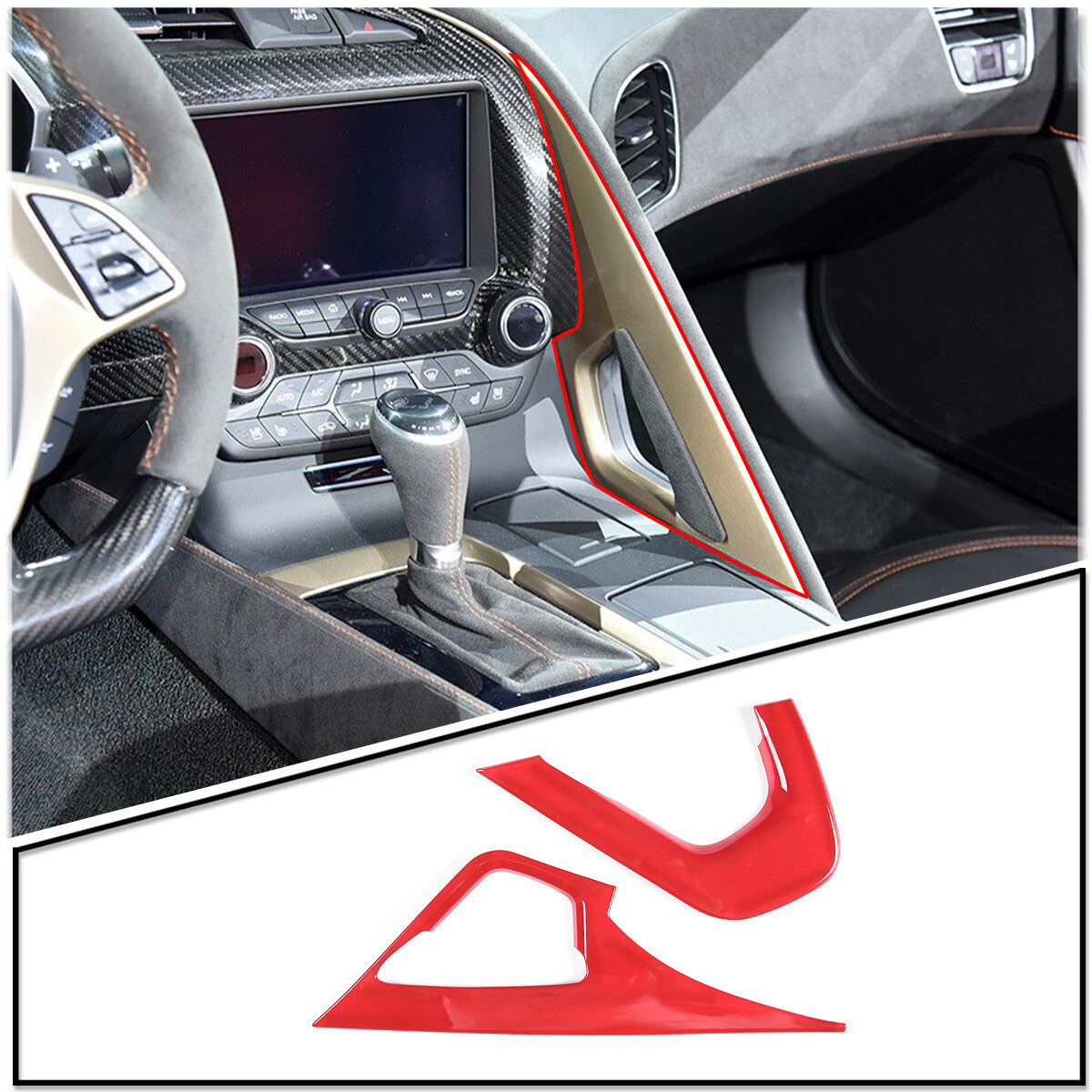 4pcs Red Gear Shift Panel Grab Handle Cover Trim For Corvette C7 2014-2019 10