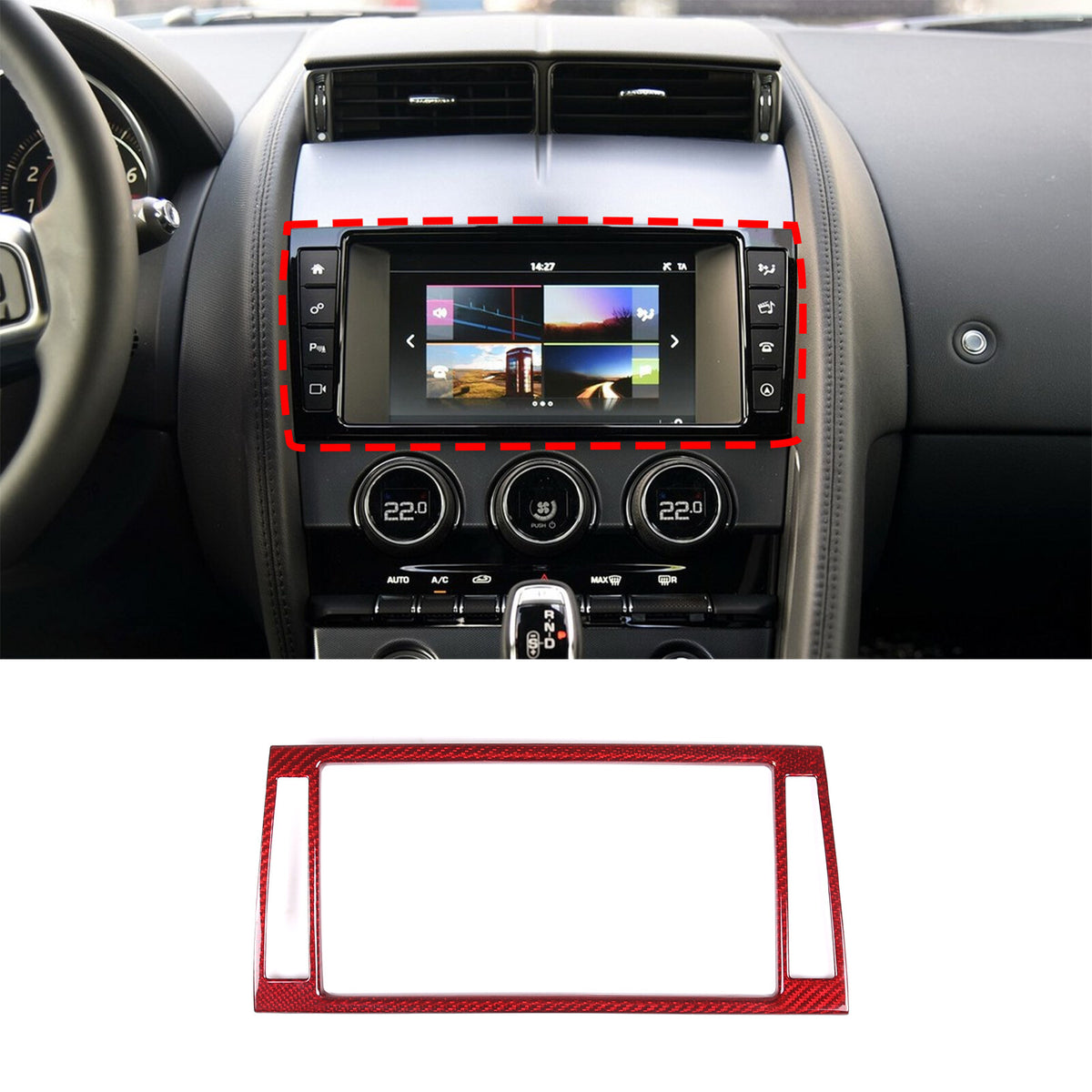Red Carbon Fiber Dashboard Navigation Cover Trim for For Jaguar F-TYPE 13-18 2